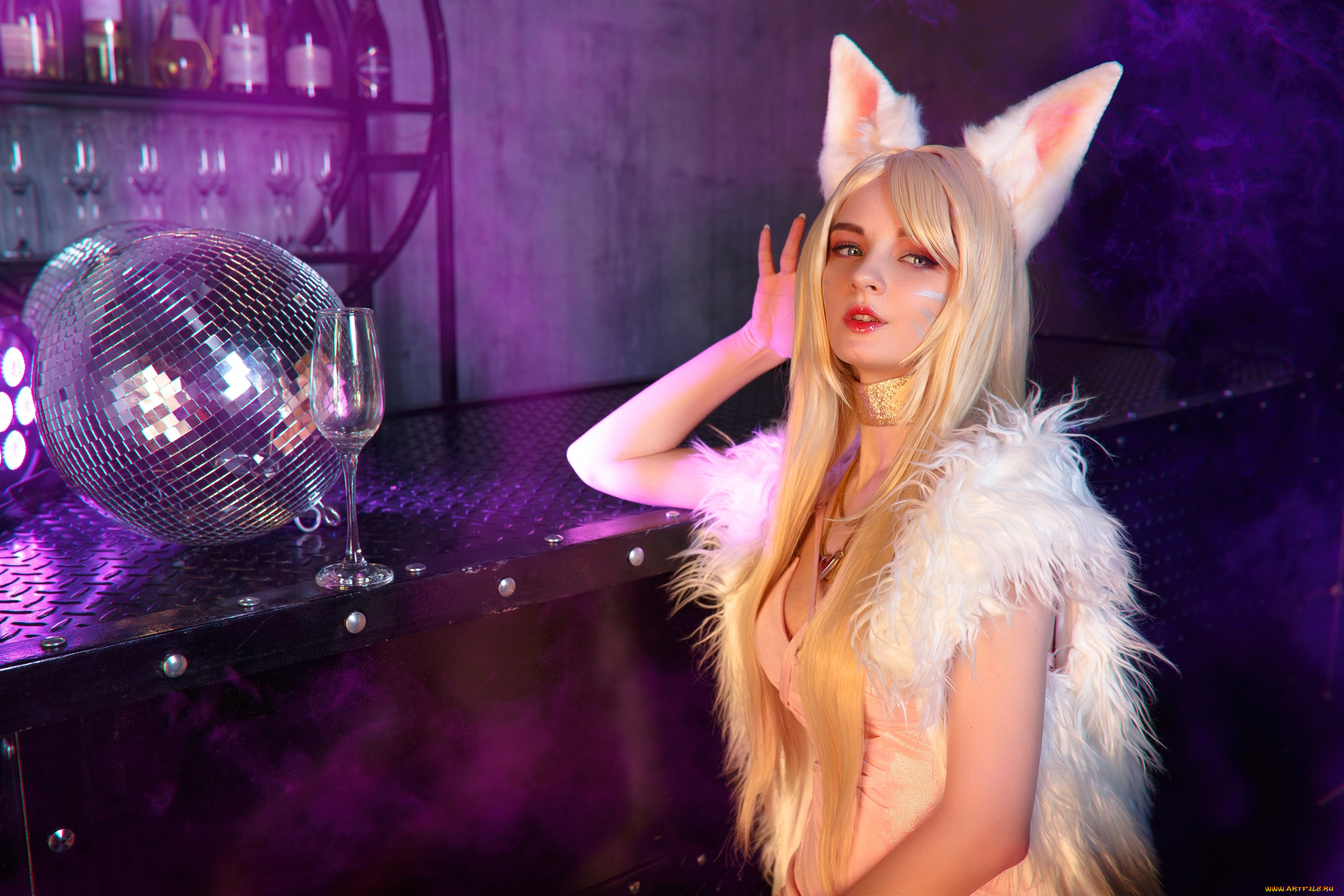 девушки, kirdjava, ари, ушки, мех, стол, шар, образ, костюм