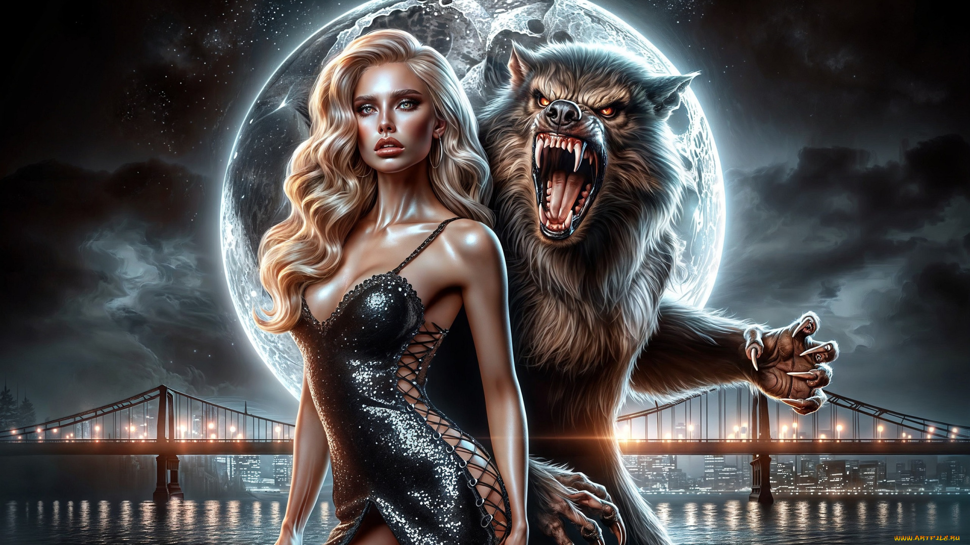 3д, графика, фантазия, , fantasy, девушка, волк, оборотень