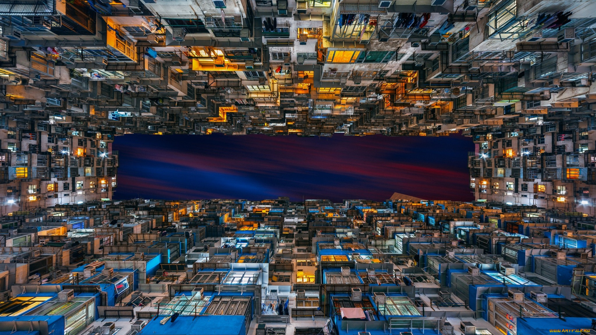 города, гонконг, , китай, гонконг, апартаменты, городской, вид, снизу, двoр