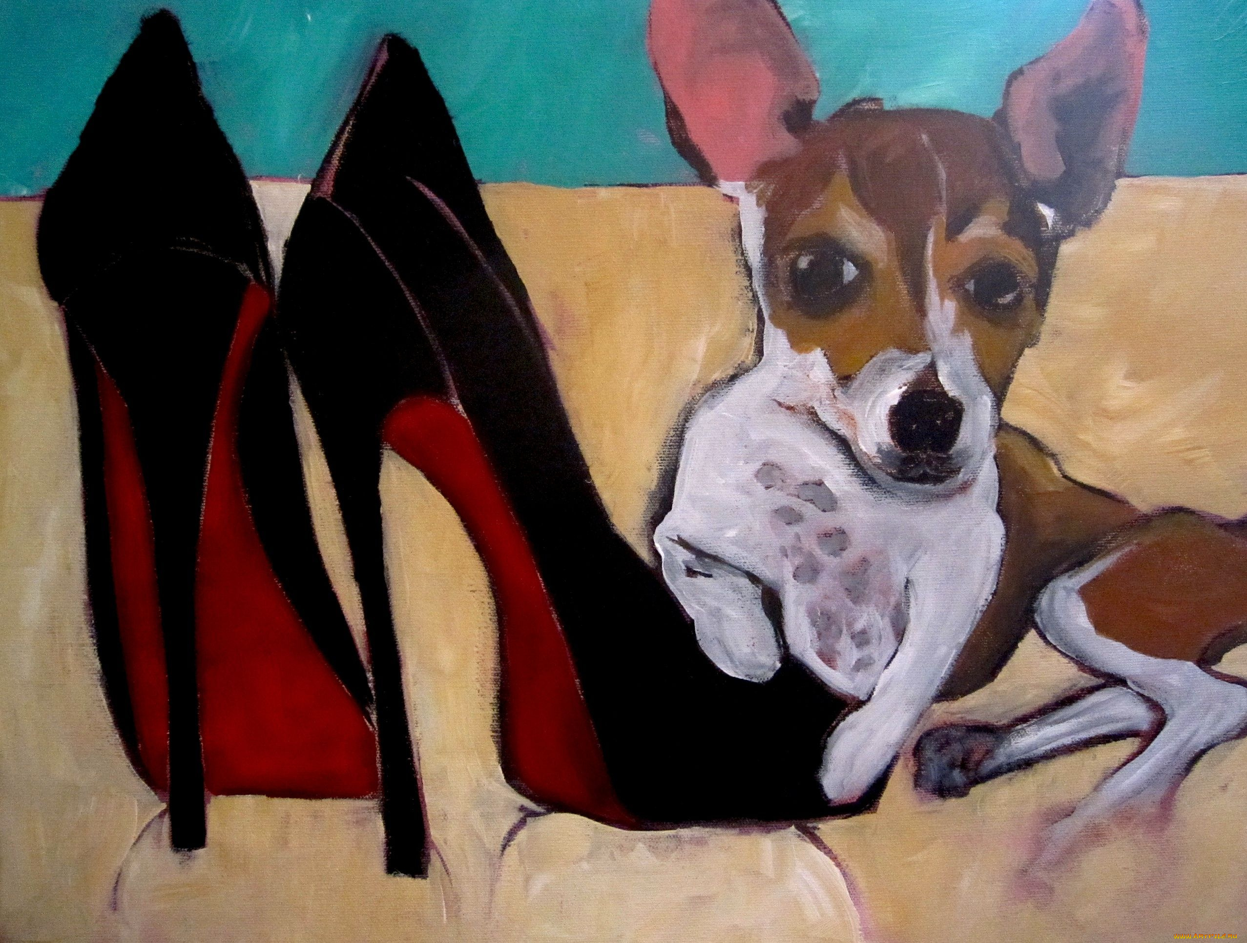 рисованные, животные, туфли, песик