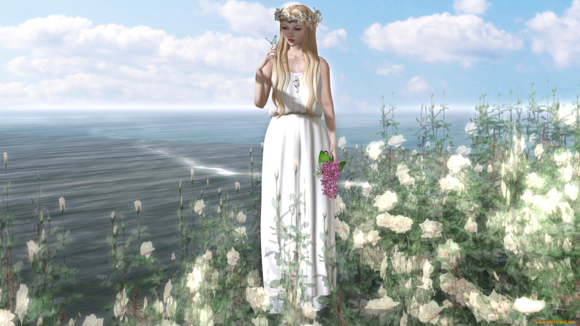 3д, графика, people, люди, венок, девушка, розы