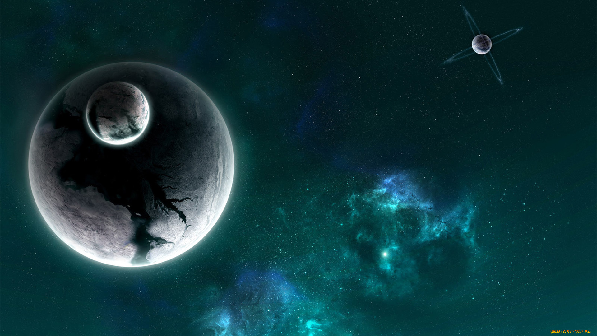 космос, арт, планета, спутник