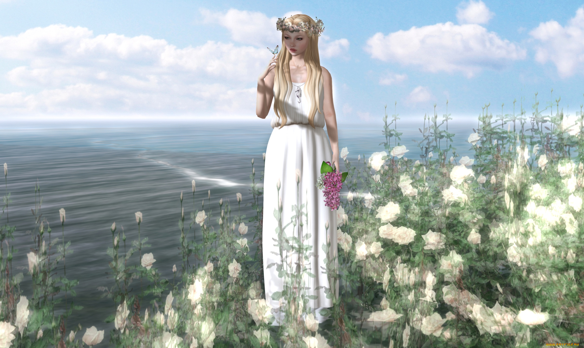 3д, графика, people, люди, венок, девушка, розы