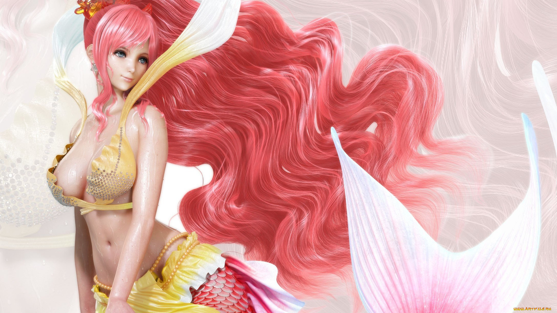 3д, графика, аниме, , anime, one, piece, девушка, ikedan, грудь, улыбка, shirahoshi