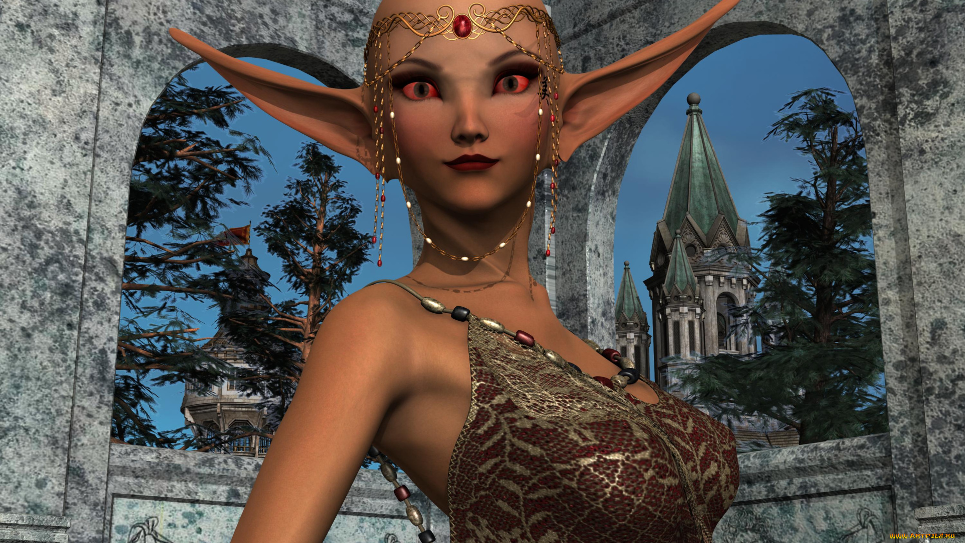 3д, графика, эльфы, , elves, уши, взгляд, эльфийка