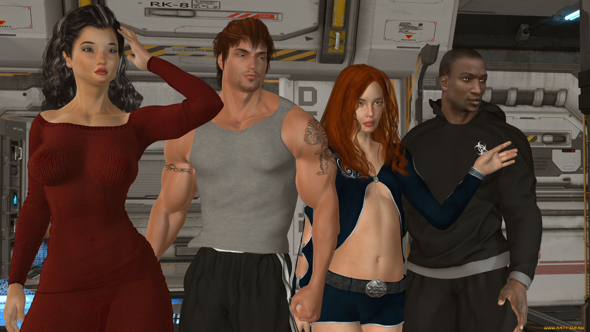 3д, графика, фантазия, , fantasy, взгляд, девушки, мужчины, тату