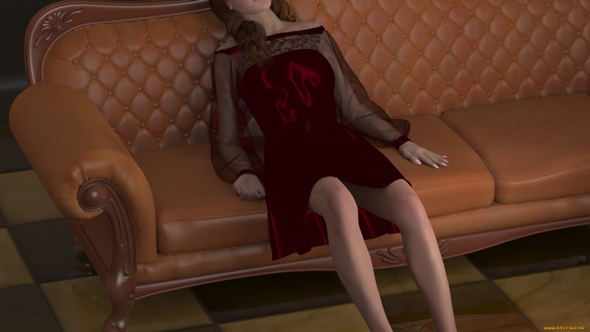 3д, графика, люди, , people, фон, взгляд, девушка, диван, сон