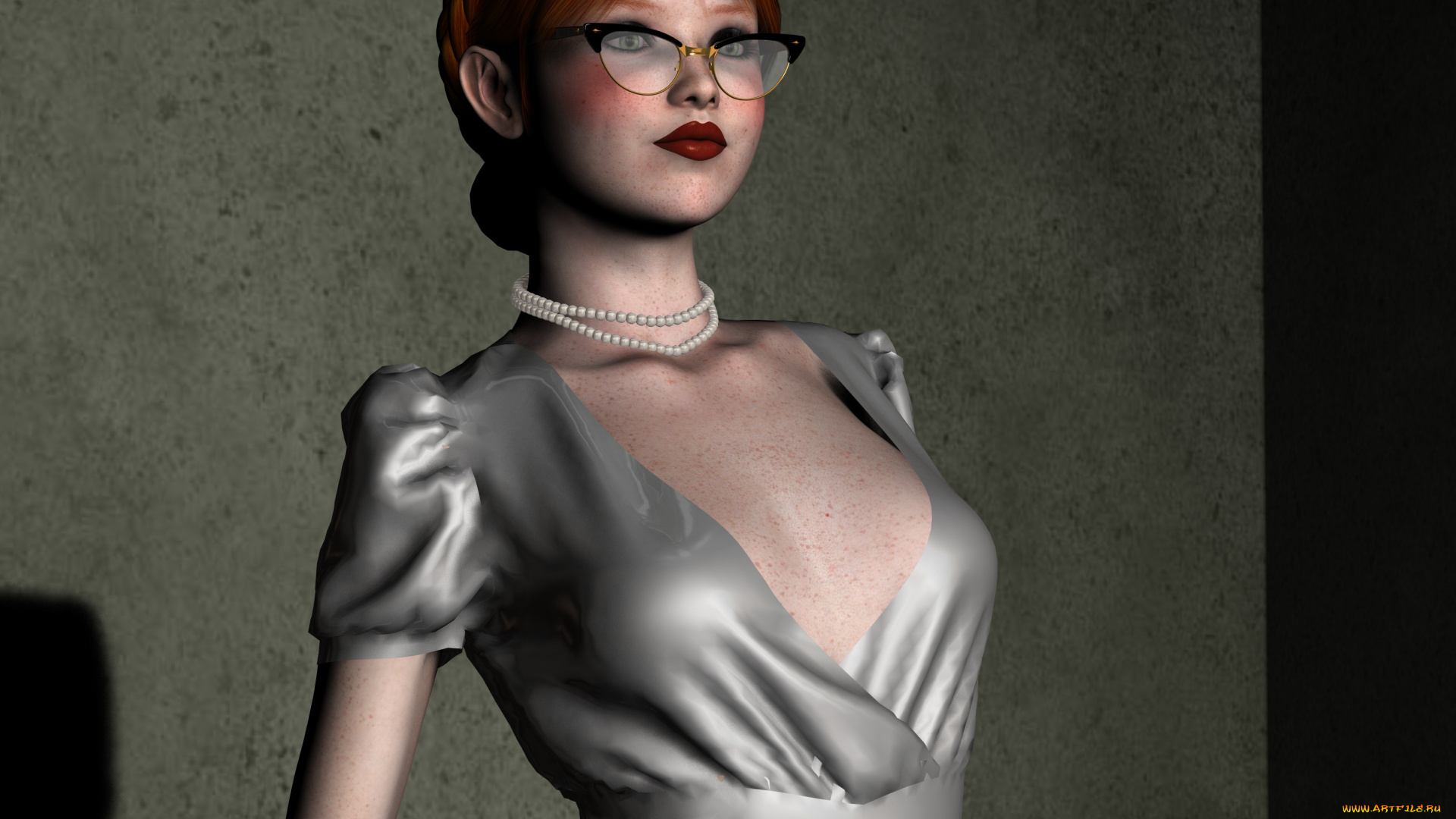 3д, графика, люди, , people, фон, взгляд, девушка, очки, рыжая
