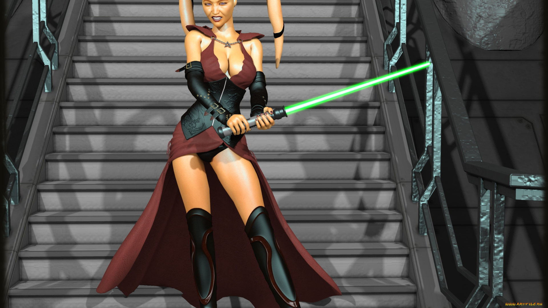 3д, графика, существа, , creatures, лестница, оружие, взгляд, халк