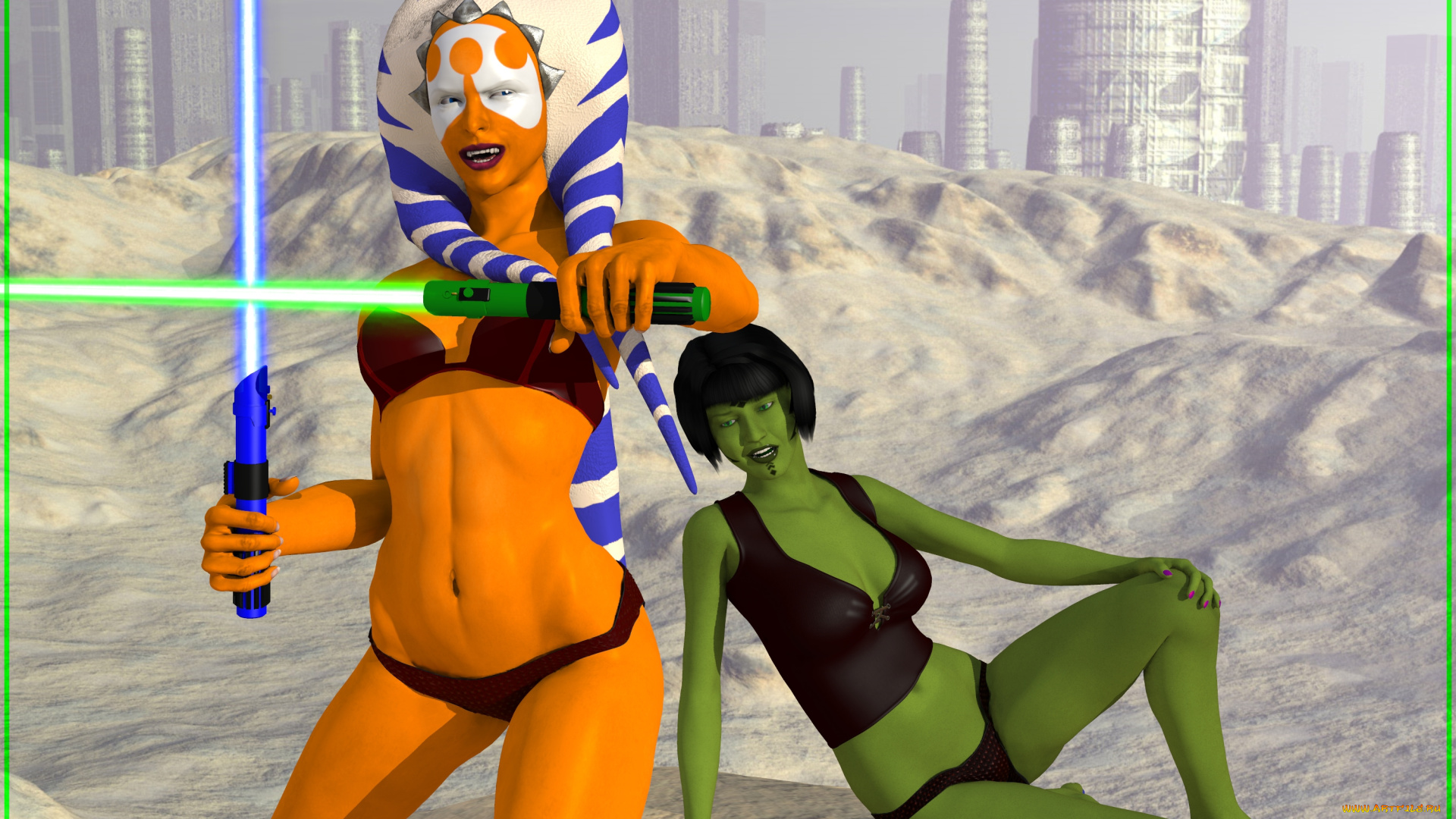 3д, графика, существа, , creatures, взгляд, оружие, песок, город, халки