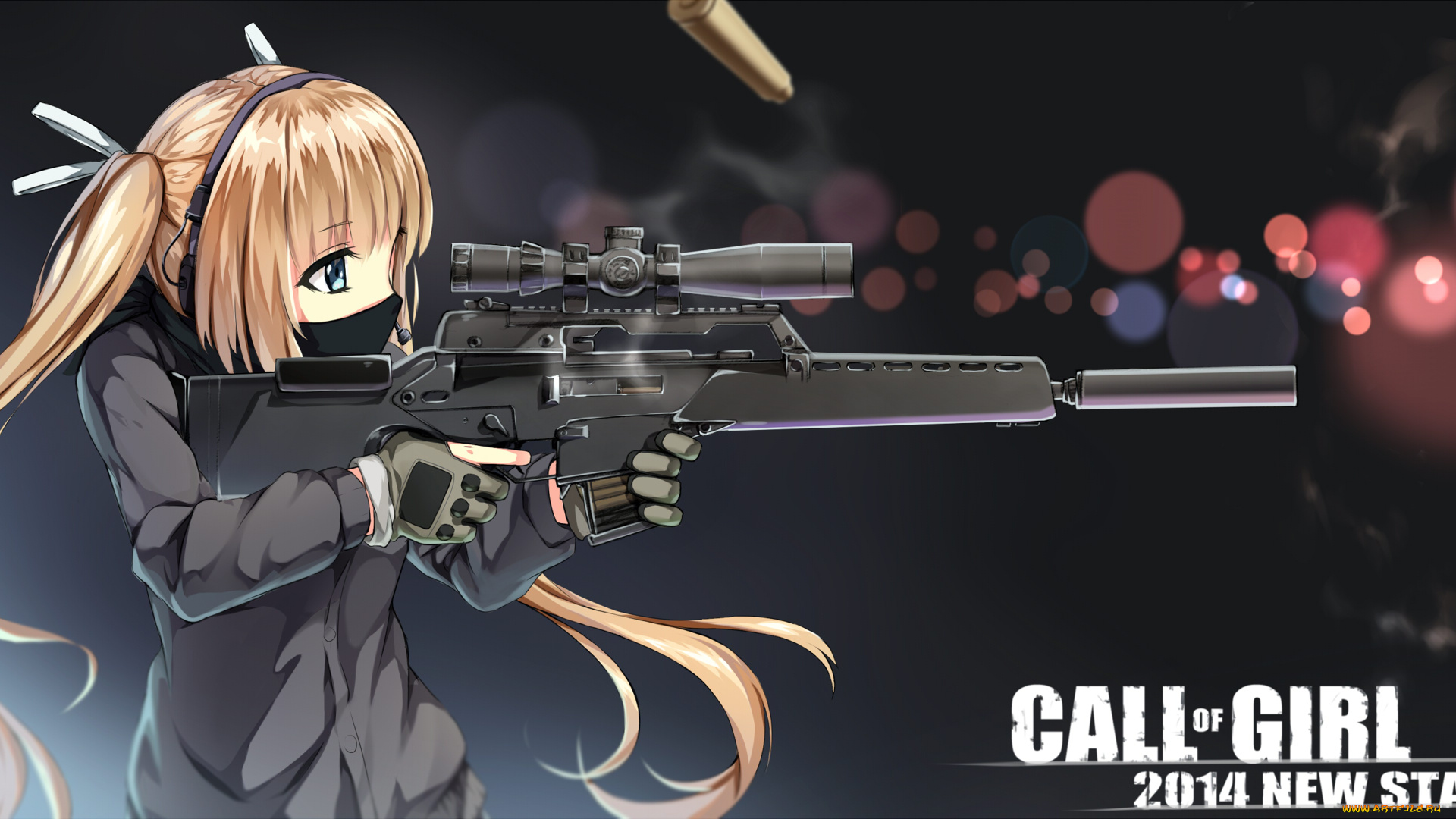 аниме, -weapon, , blood, &, technology, наушники, пули, гильзы, перчатки, маска, оружие, убийца, девушка, yuri, shoutu