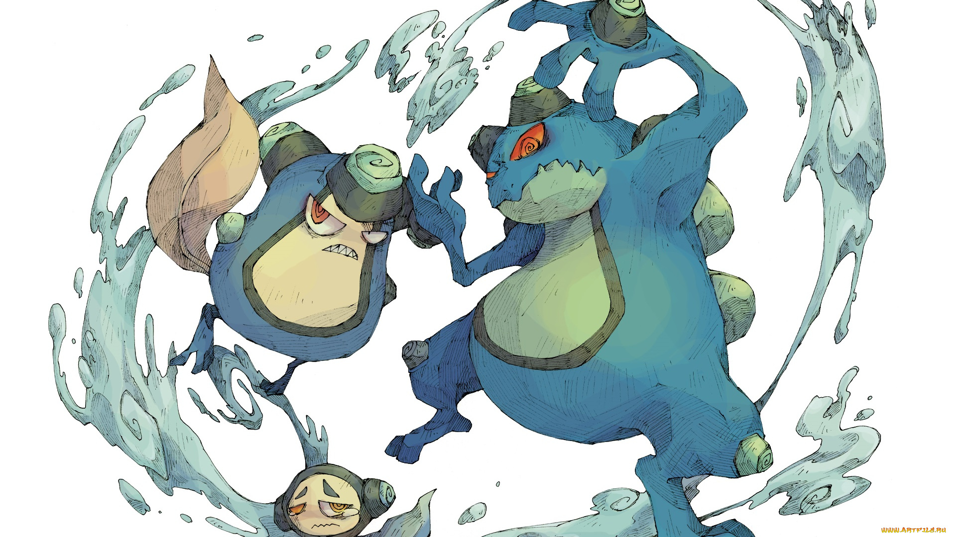 аниме, pokemon, покемоны, белый, фон, арт