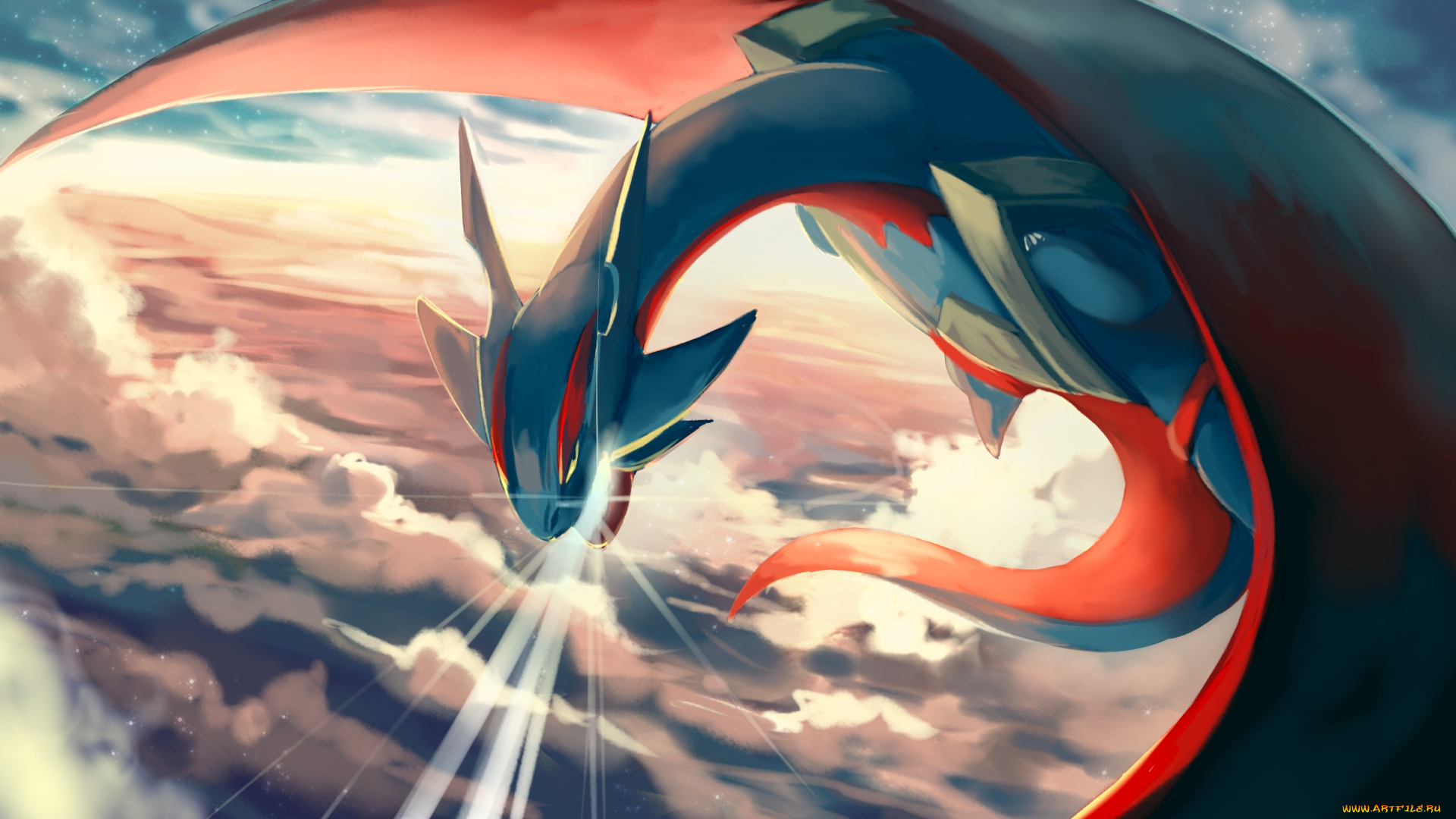 аниме, pokemon, полёт, арт, небо, сияние, покемон