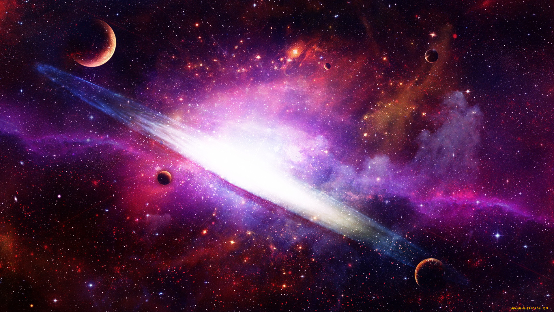 космос, арт, свет, планеты