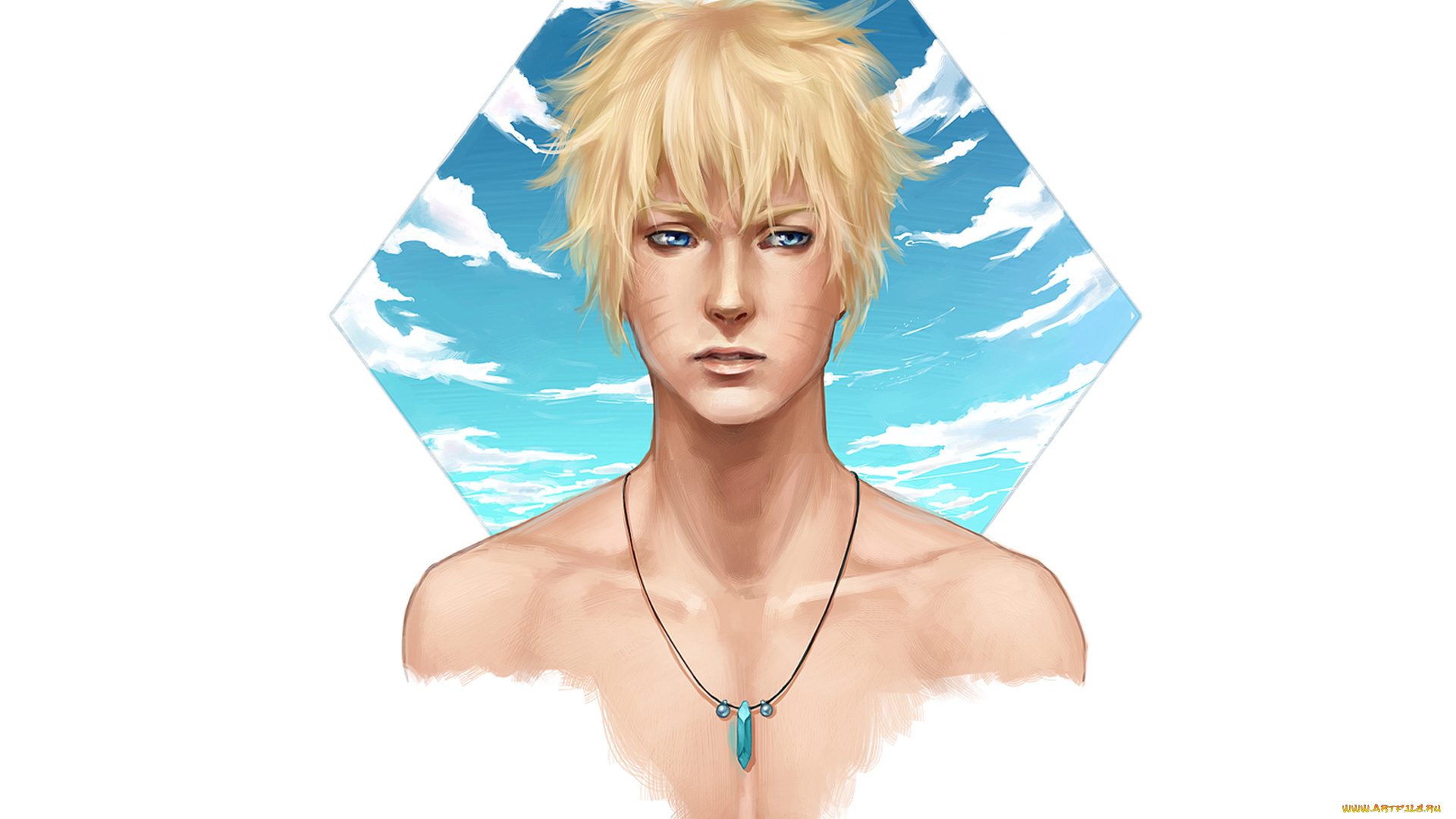 рисованные, люди, кулон, парень, небо