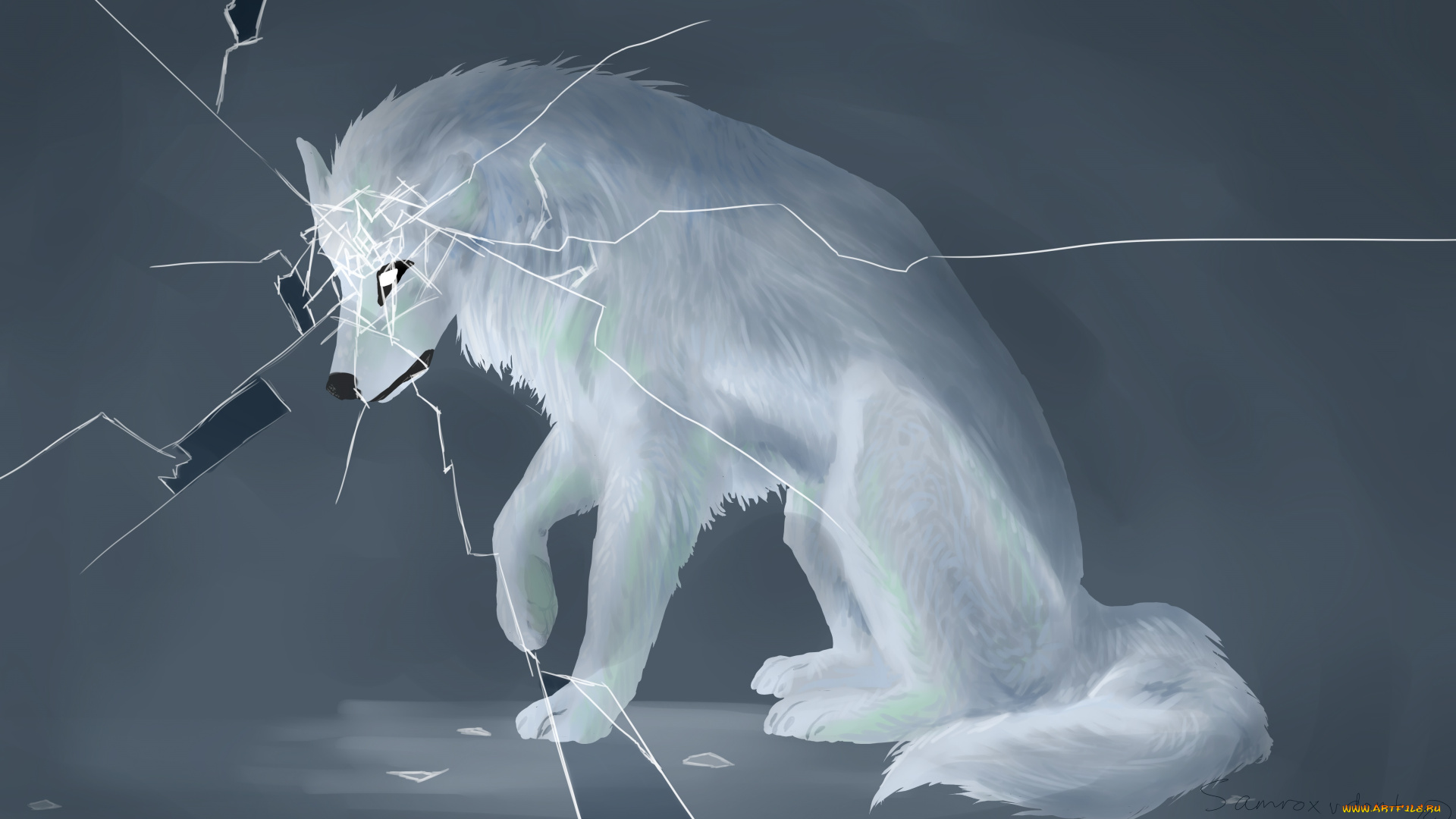 рисованные, животные, , волки, волк, стекло, трещины