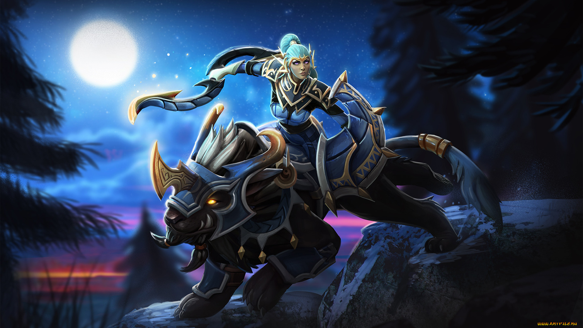 видео, игры, dota, 2, moon, rider, dota, 2, ночь, лес, луна, luna