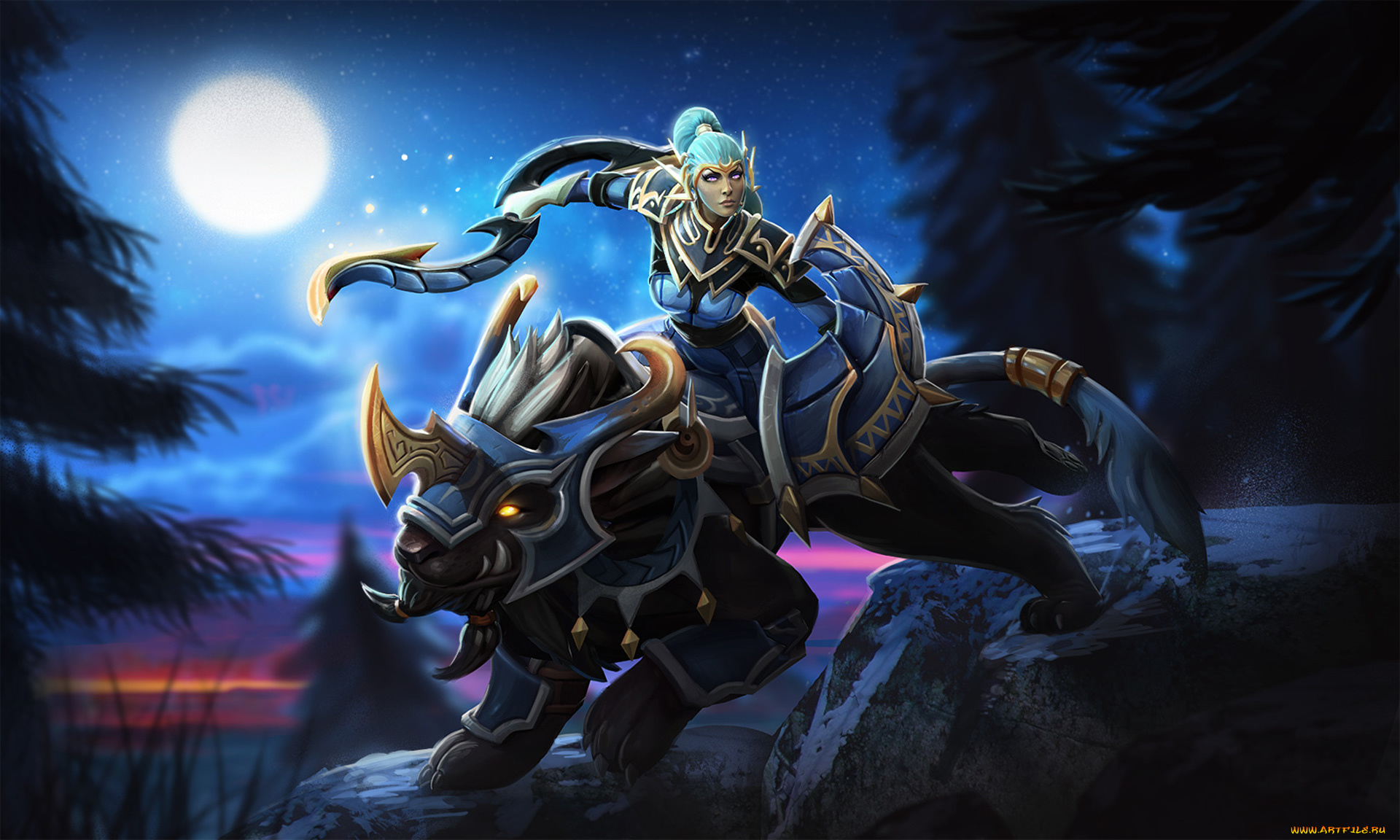 видео, игры, dota, 2, moon, rider, dota, 2, ночь, лес, луна, luna