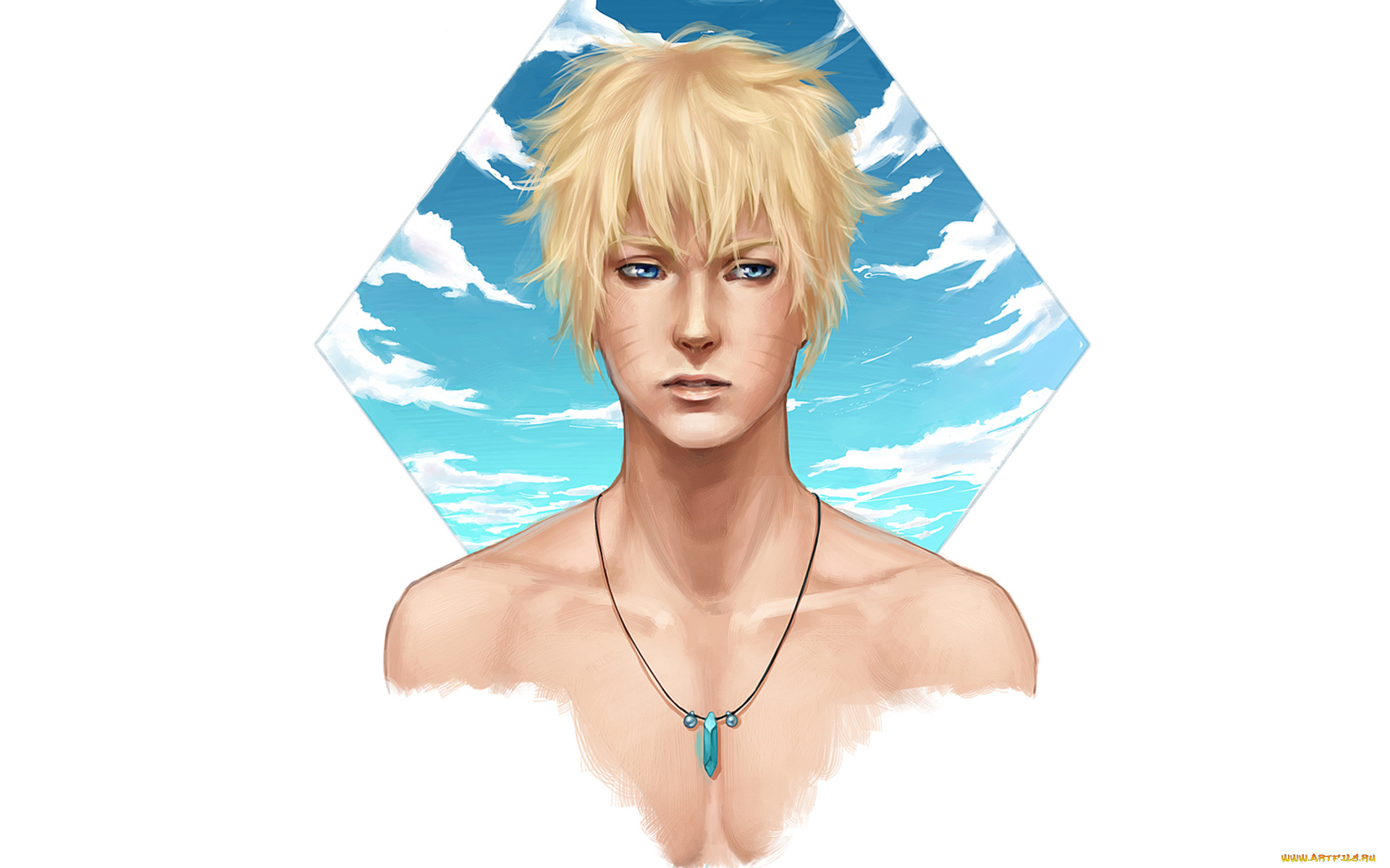 рисованные, люди, кулон, парень, небо