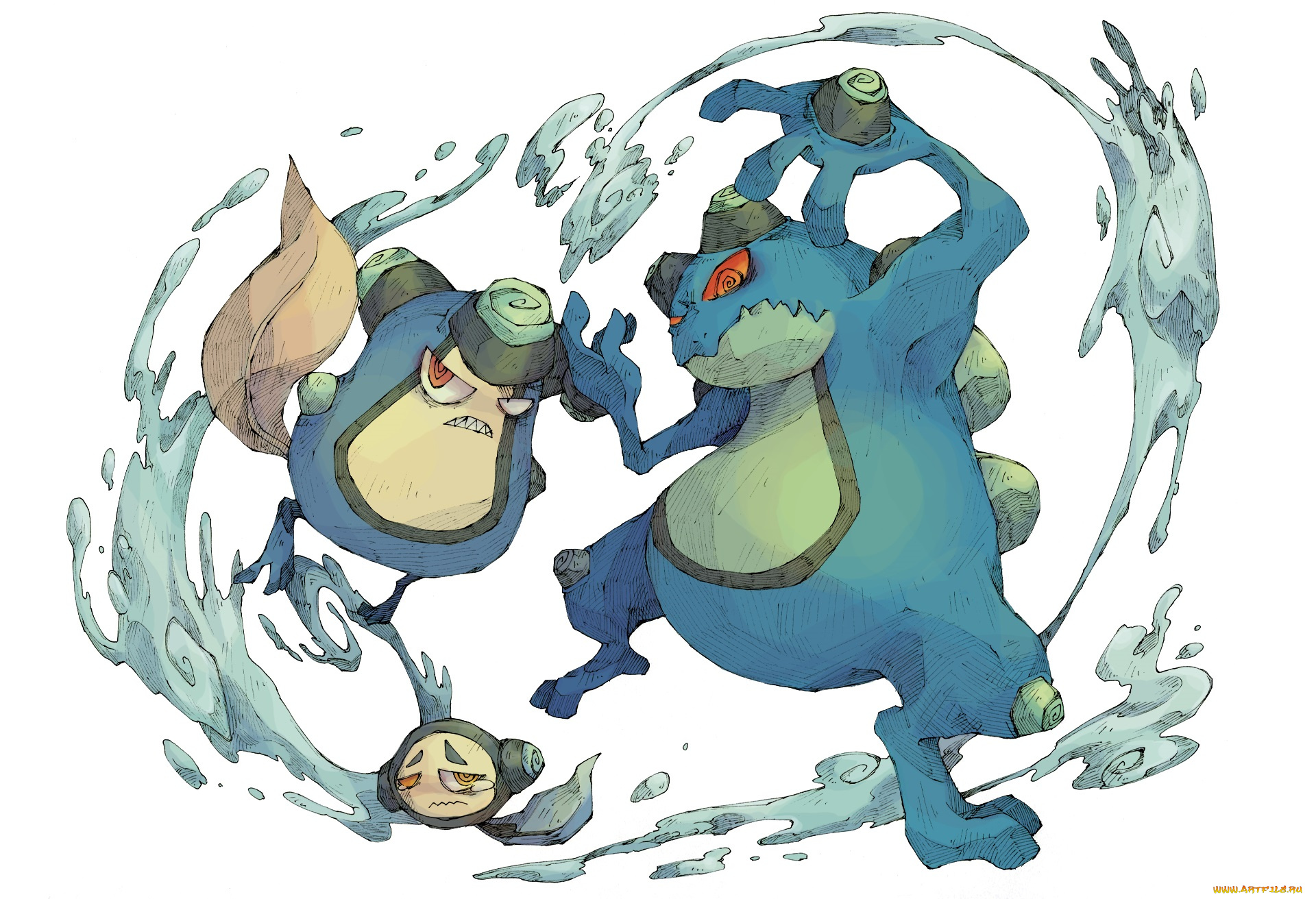 аниме, pokemon, покемоны, белый, фон, арт