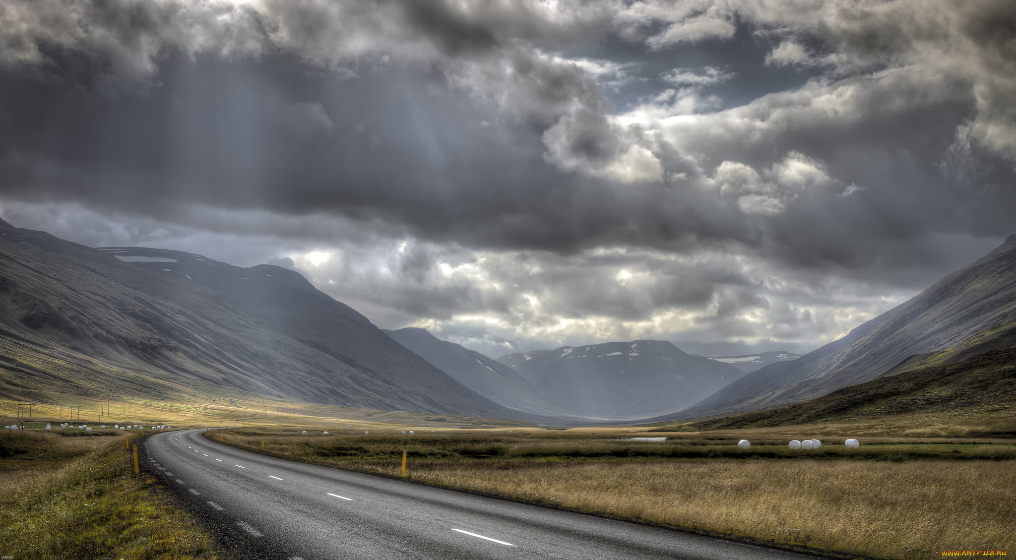 природа, дороги, лучи, тучи, небо, дорога