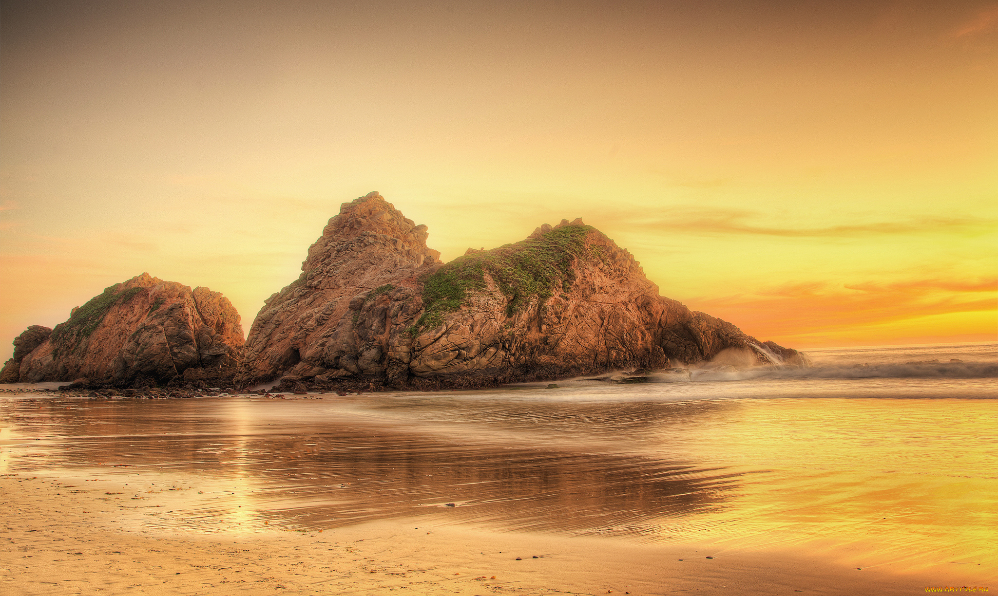 природа, побережье, скалы, рассвет, океан, пляж, калифорния, сша