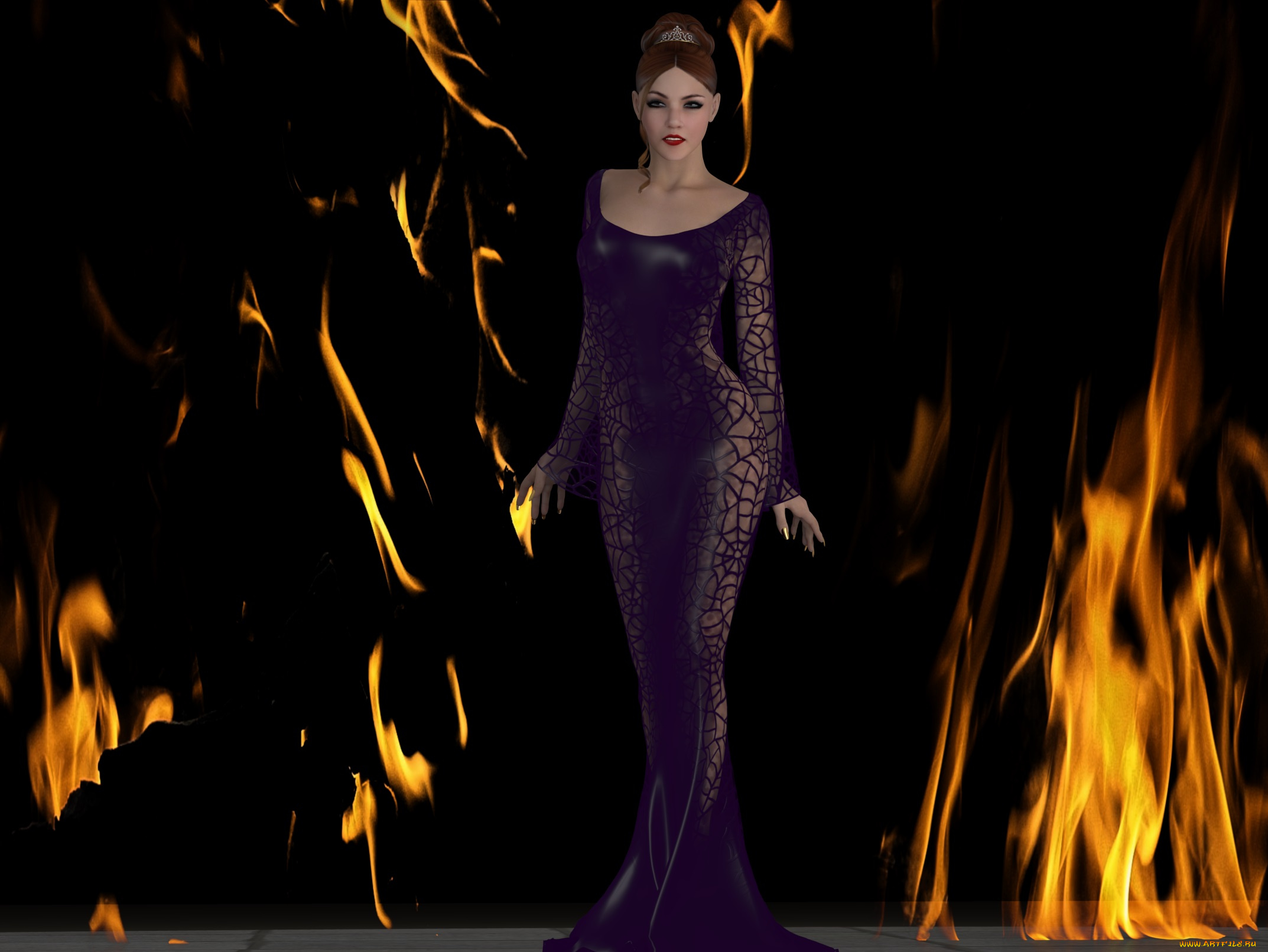 3д, графика, люди, , people, огонь, платье, взгляд, девушка