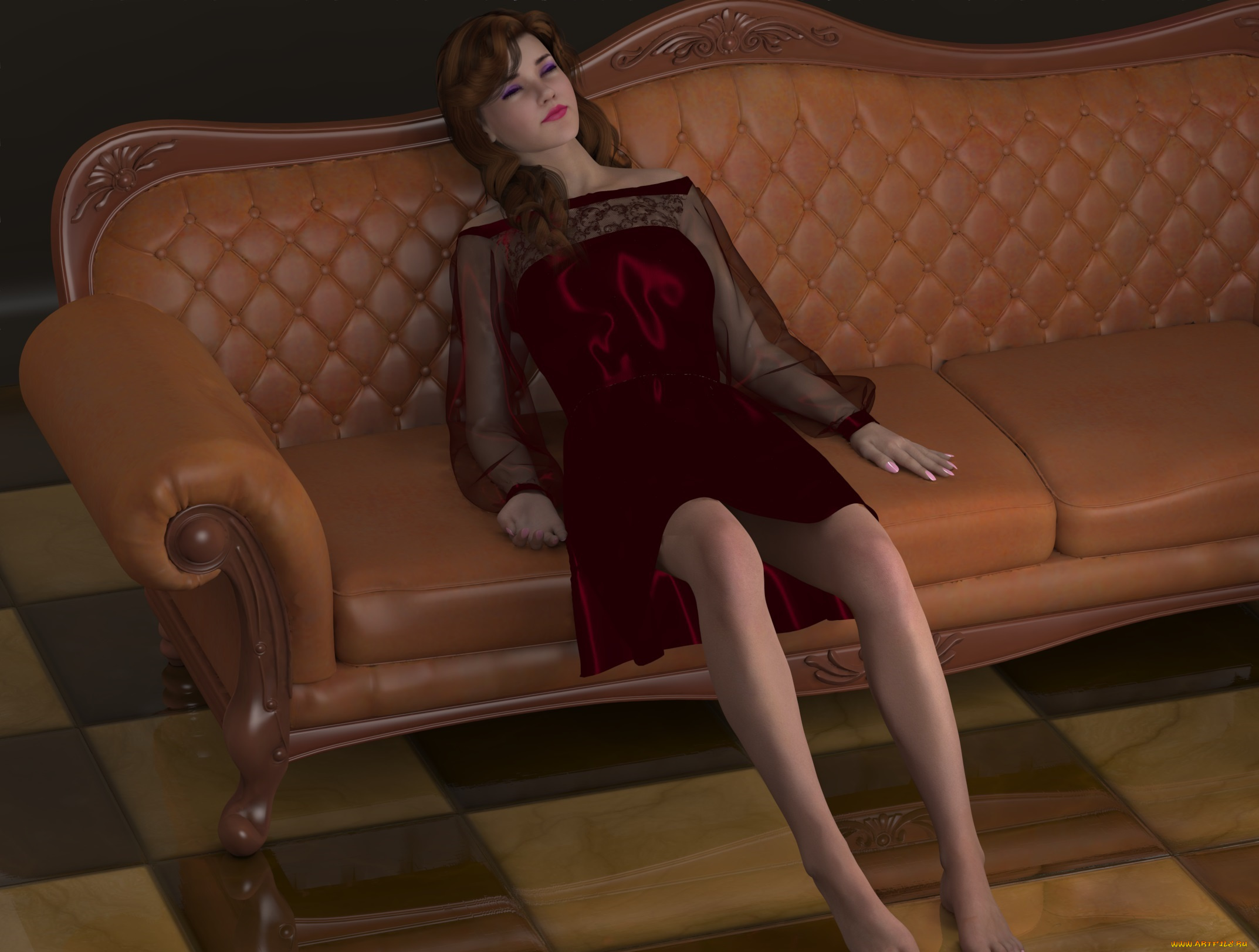 3д, графика, люди, , people, фон, взгляд, девушка, диван, сон