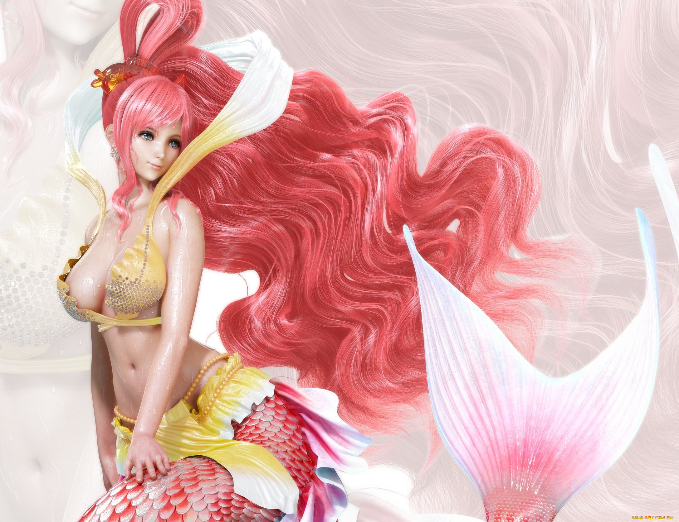 3д, графика, аниме, , anime, one, piece, девушка, ikedan, грудь, улыбка, shirahoshi