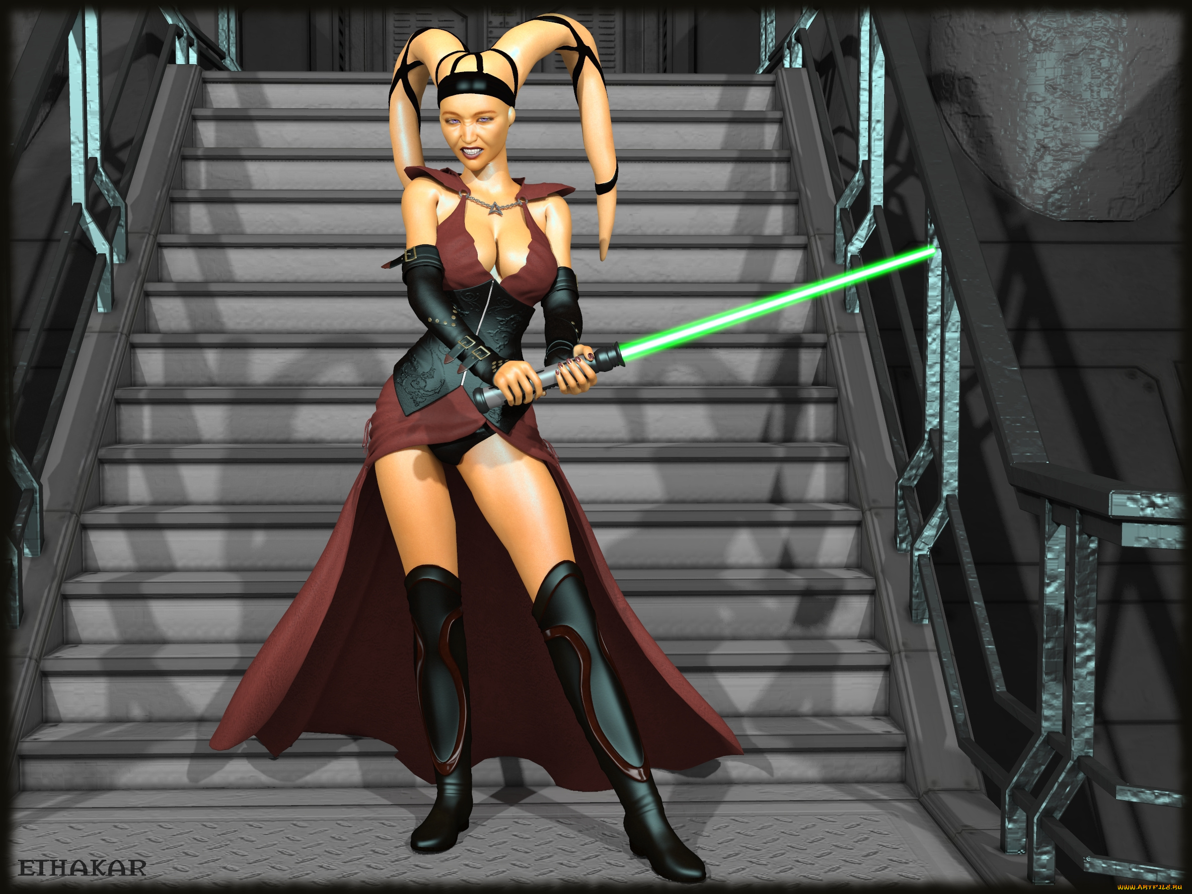 3д, графика, существа, , creatures, лестница, оружие, взгляд, халк