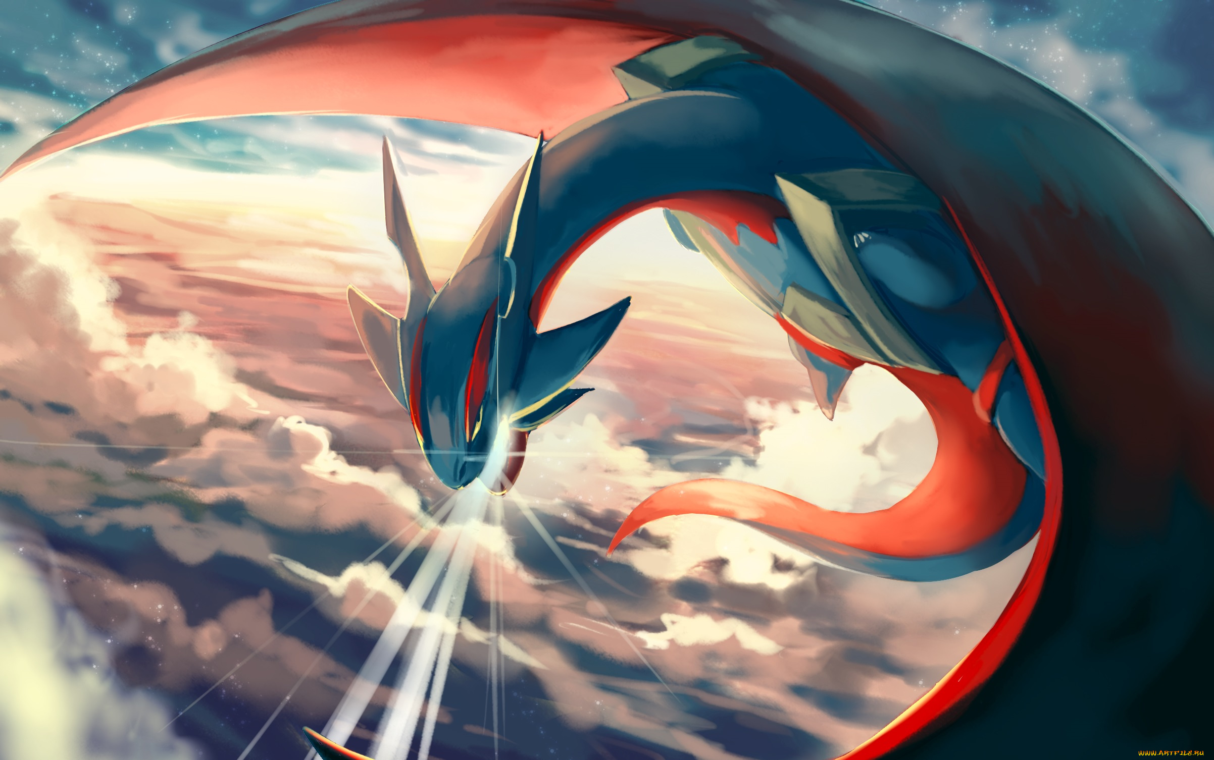 аниме, pokemon, полёт, арт, небо, сияние, покемон