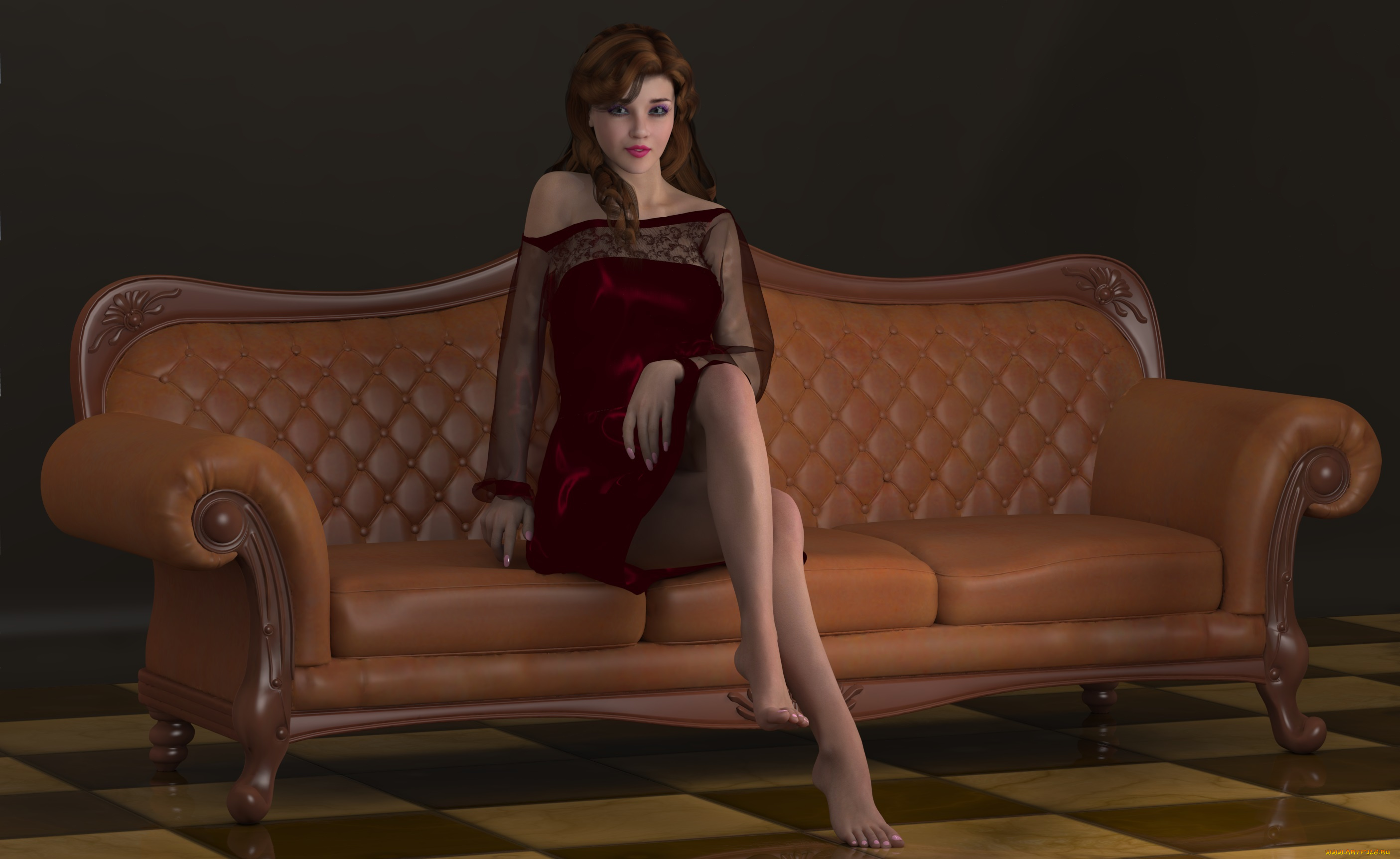3д, графика, люди, , people, фон, взгляд, девушка, диван