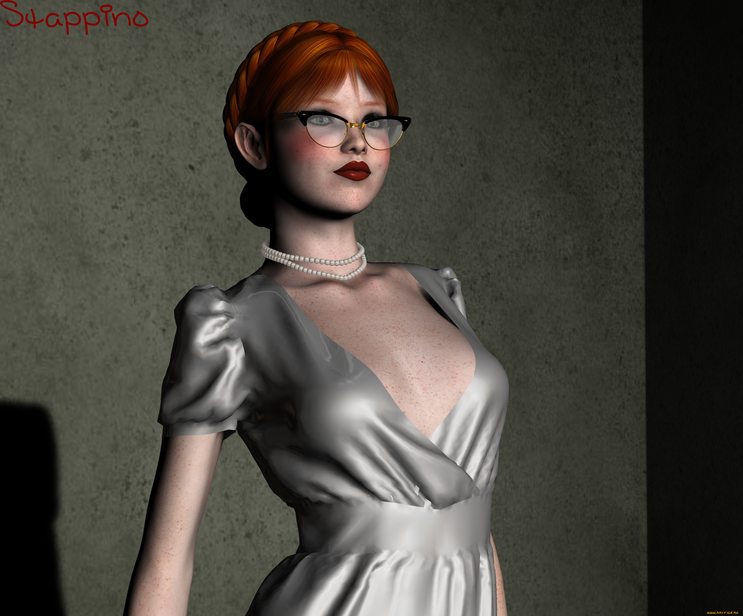 3д, графика, люди, , people, фон, взгляд, девушка, очки, рыжая