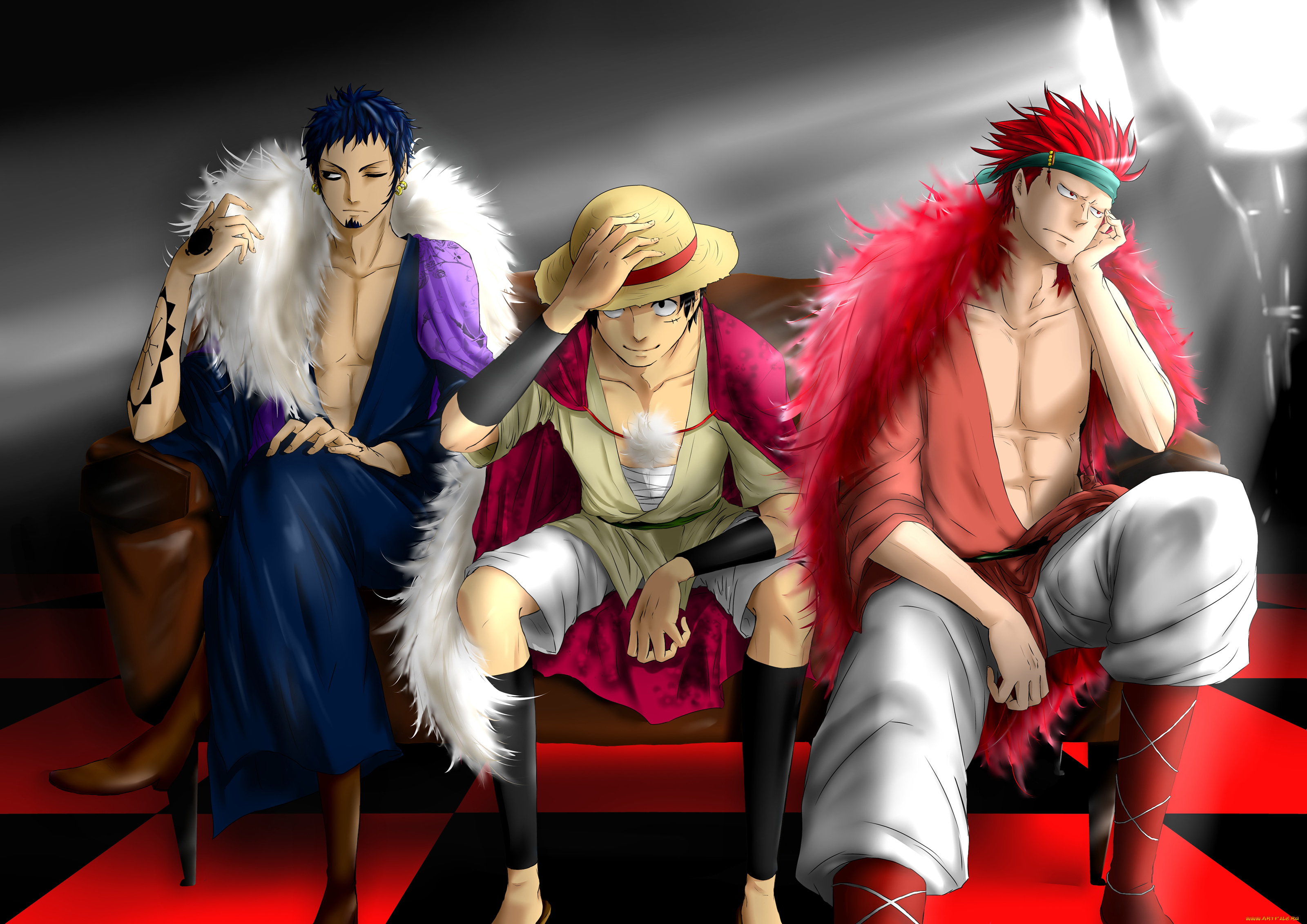 аниме, one, piece, monkey, d, luffy, eustass, kid, trafalgar, law, пират, капитан, мужчина