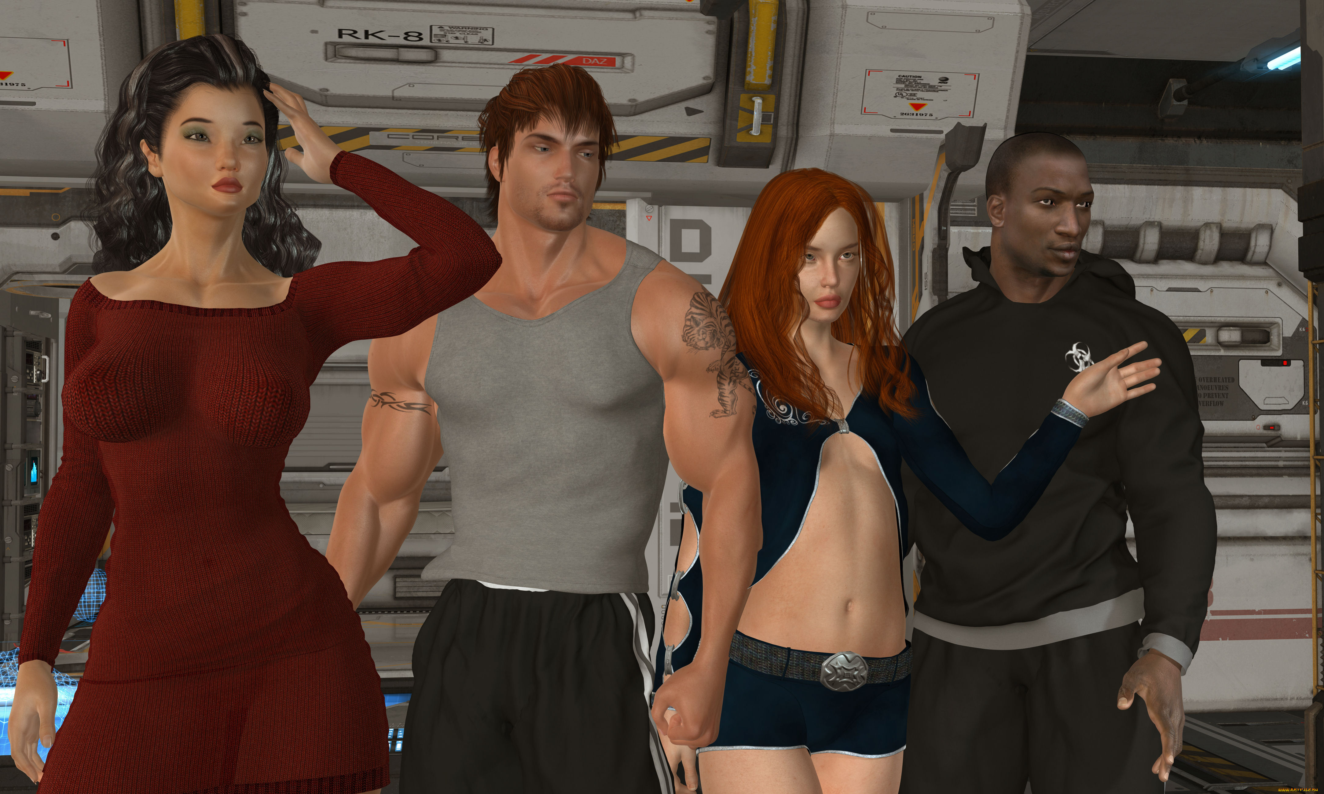 3д, графика, фантазия, , fantasy, взгляд, девушки, мужчины, тату