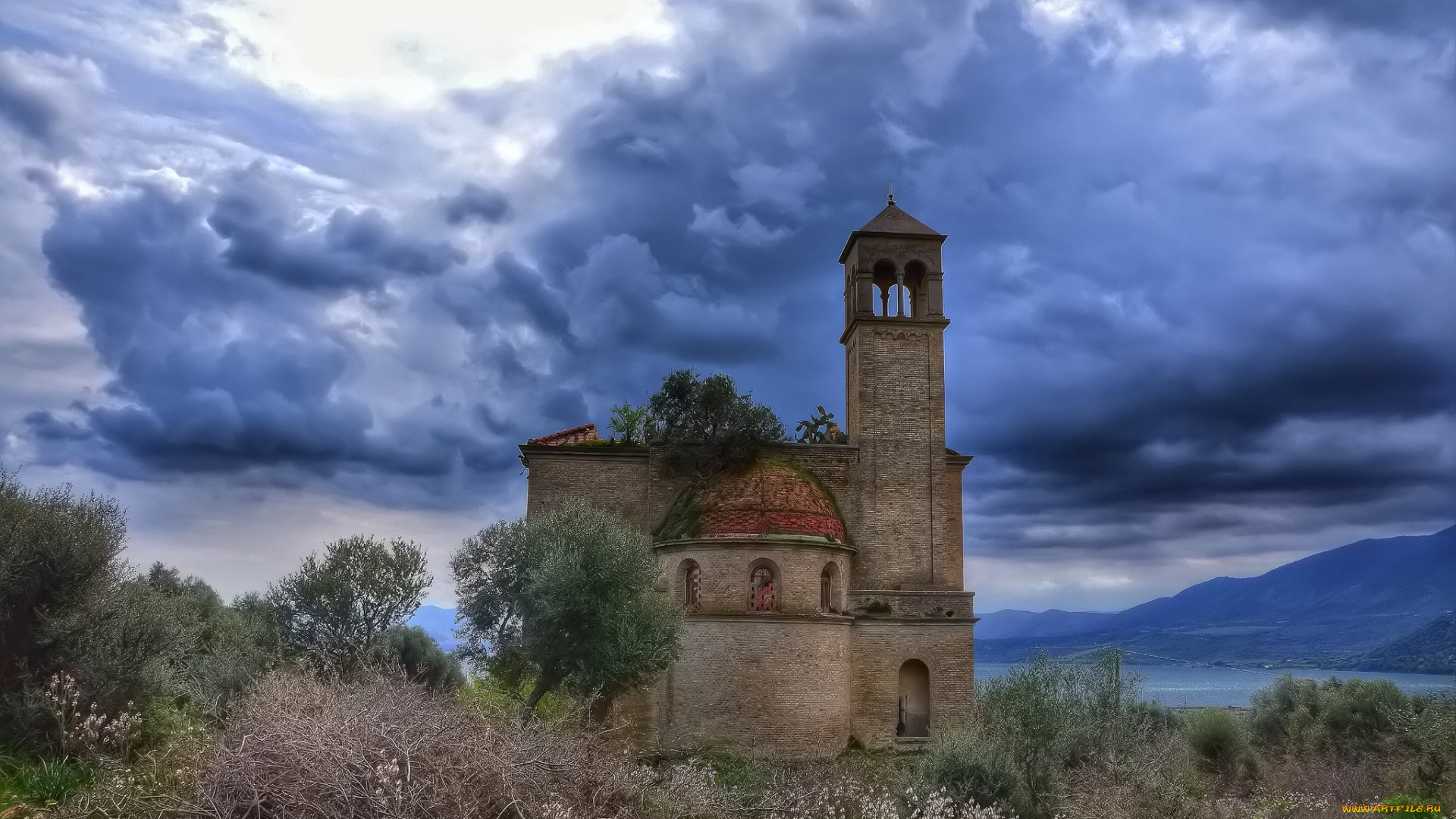 abbandono, города, -, католические, соборы, , костелы, , аббатства, горы, аббатство, озеро