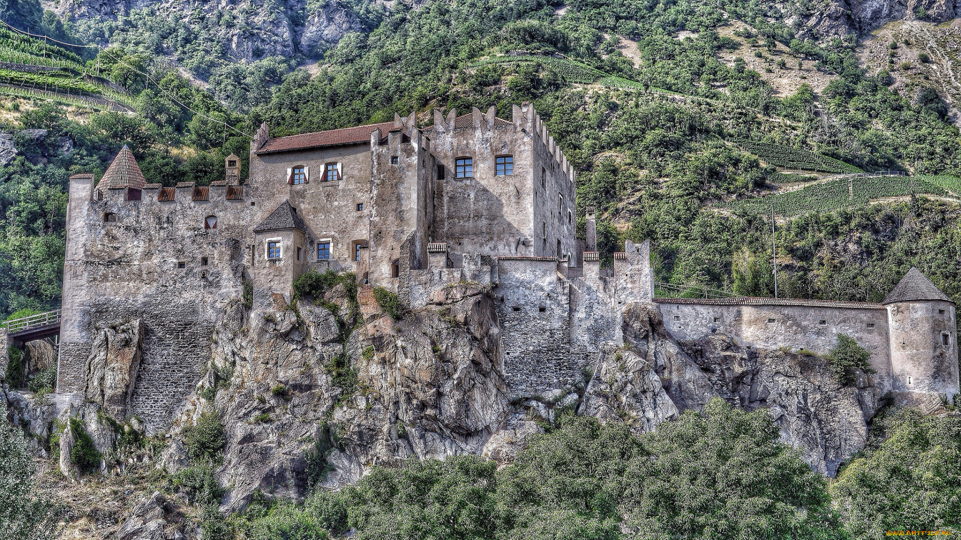 castello, di, castelbello, города, замки, италии, лес, горы, замок