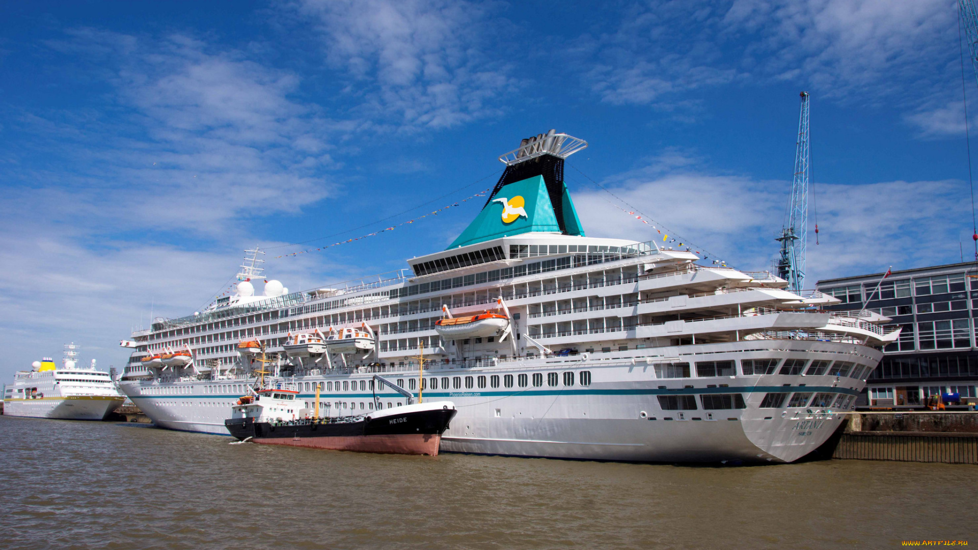 корабли, разные, вместе, причал, обслуга, лайнеры