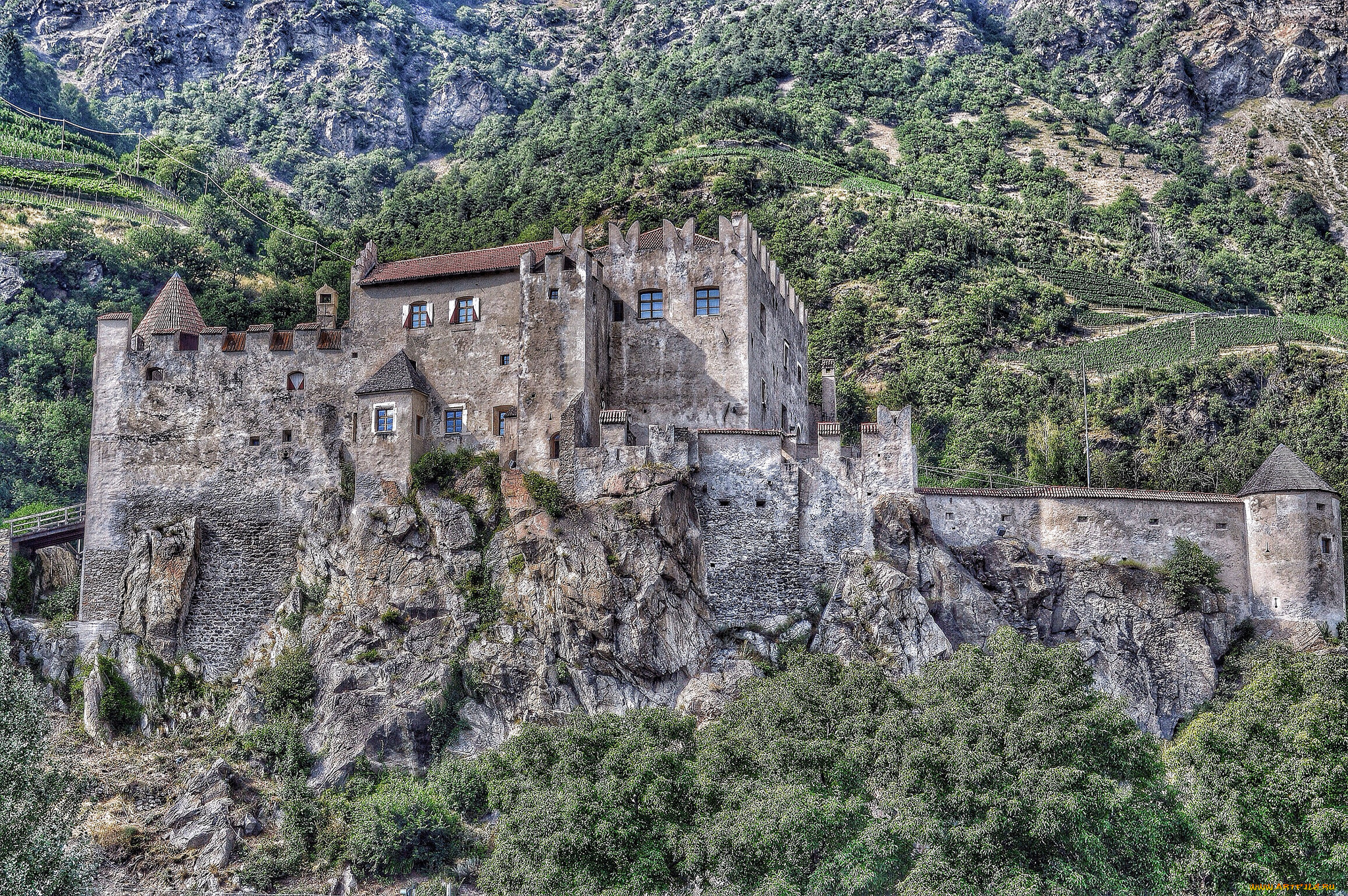 castello, di, castelbello, города, замки, италии, лес, горы, замок