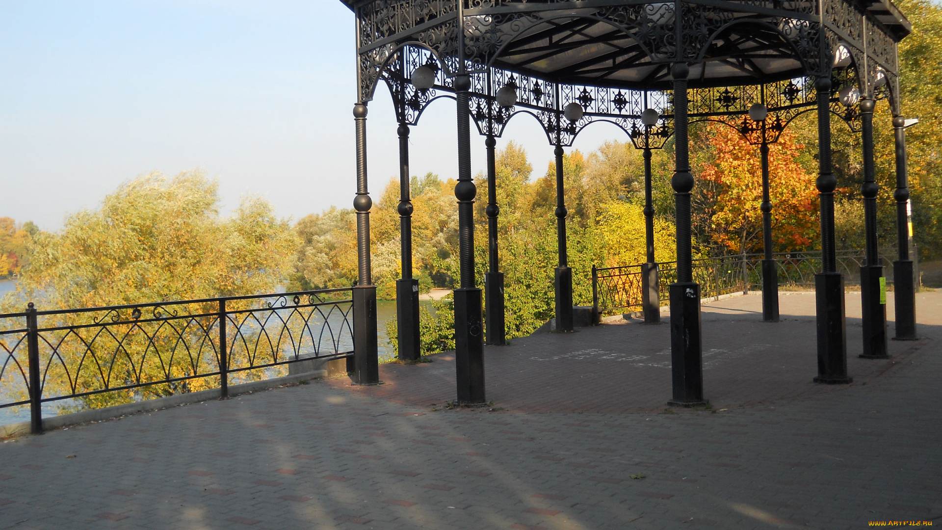русановская, набережная, в, киеве, природа, парк, осень, беседка, киев