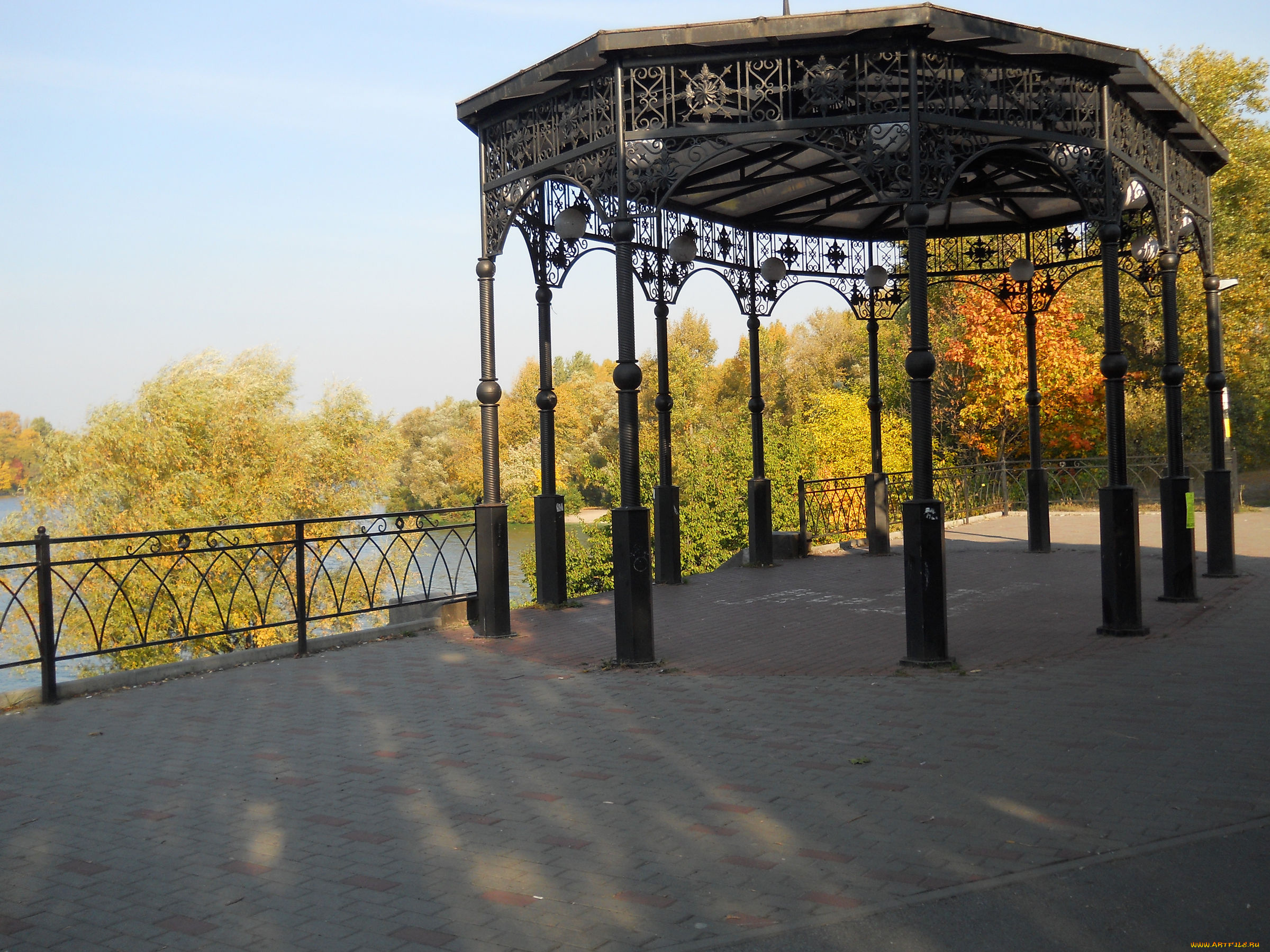 русановская, набережная, в, киеве, природа, парк, осень, беседка, киев
