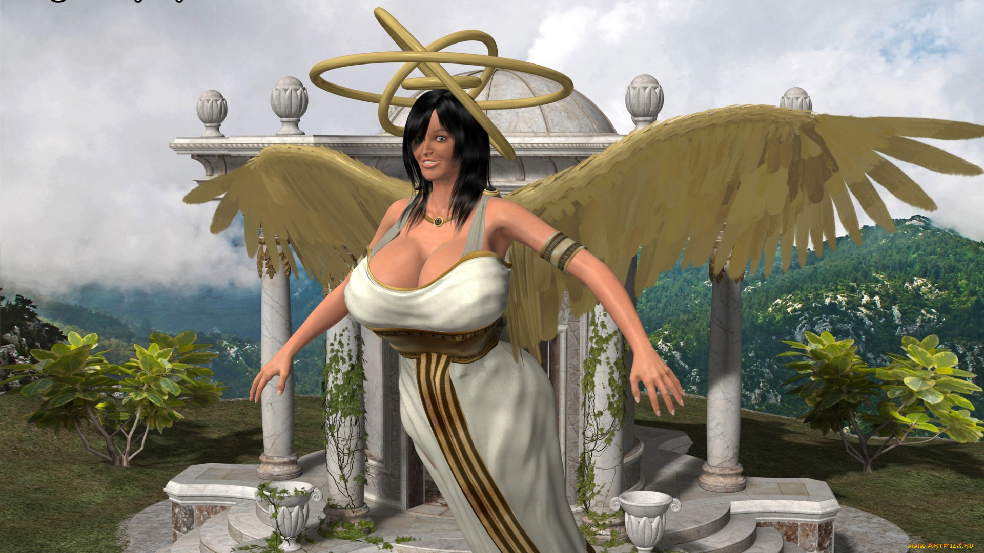 3д, графика, ангел, , angel, фон, девушка, взгляд