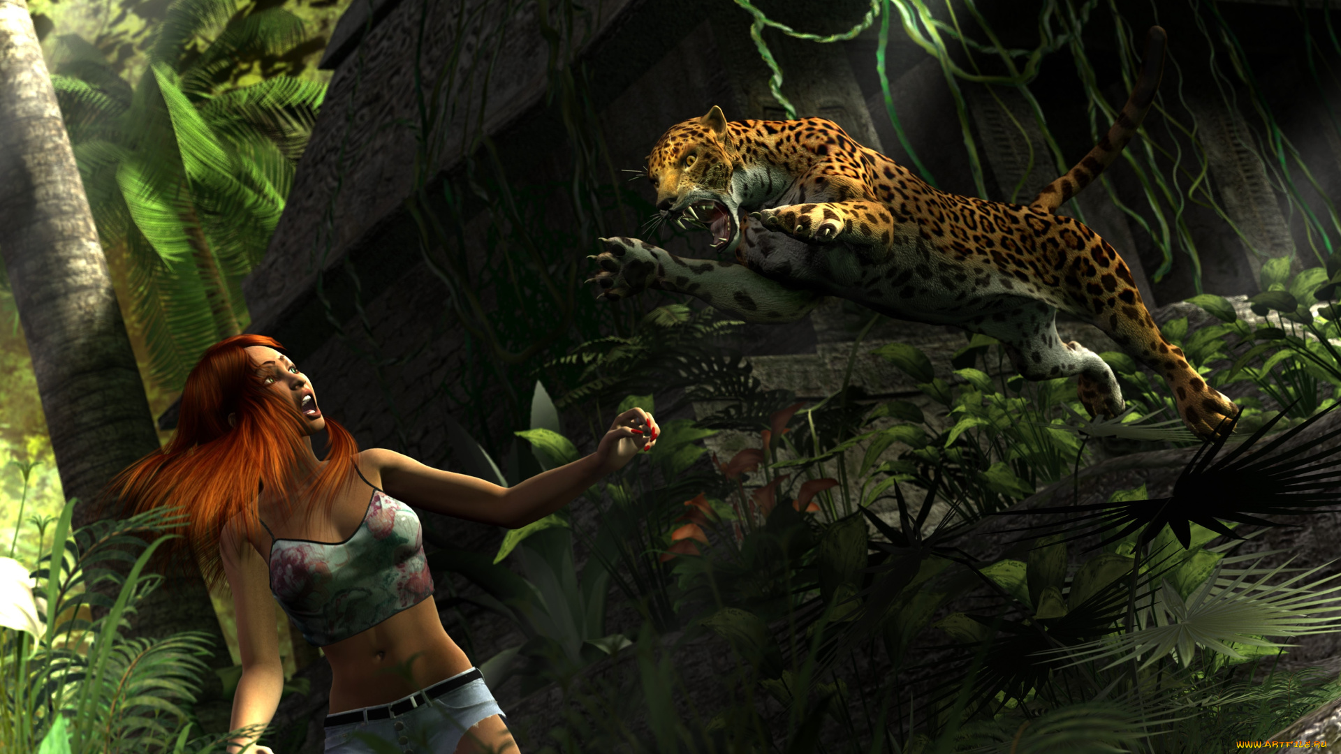 3д, графика, фантазия, , fantasy, взгляд, девушка, фон, тигр