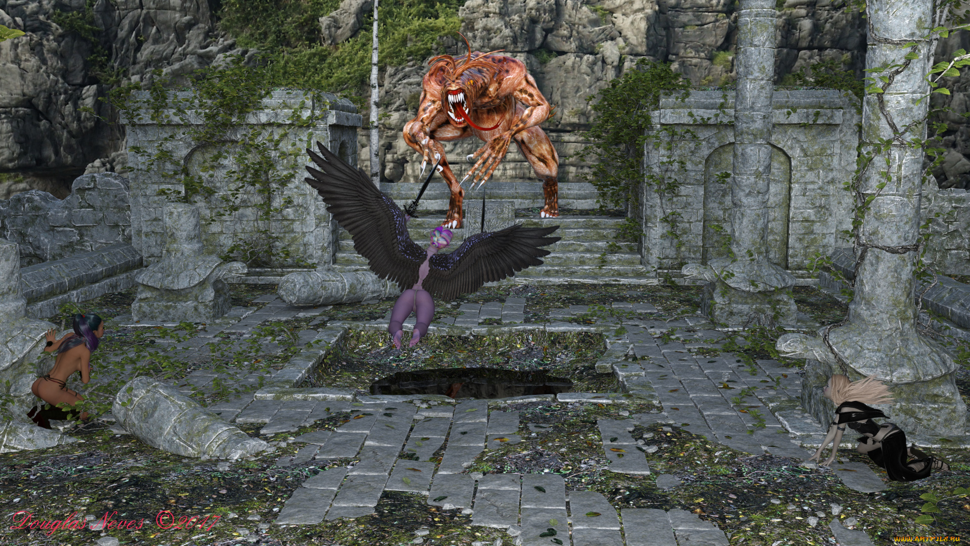 3д, графика, существа, , creatures, ангел, демон