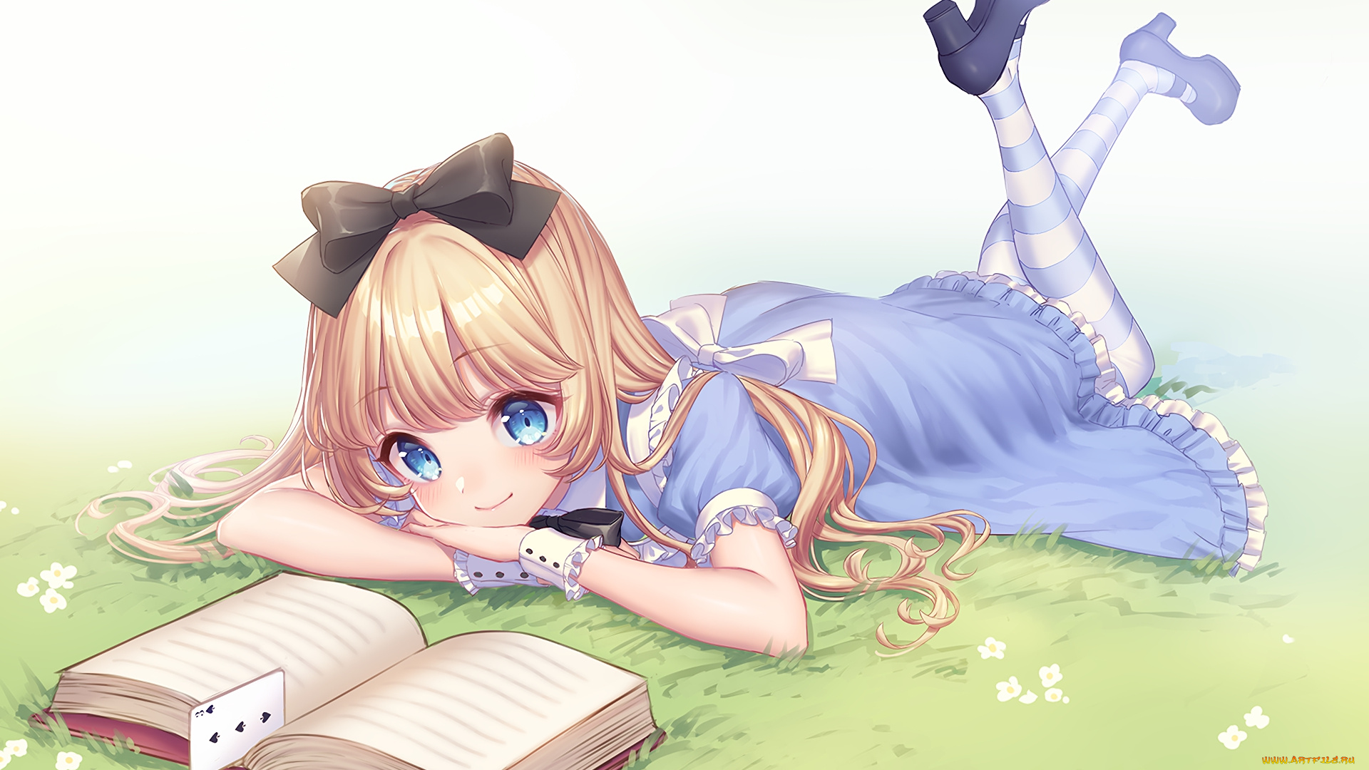 аниме, alice, in, wonderland, фон, взгляд, девушка