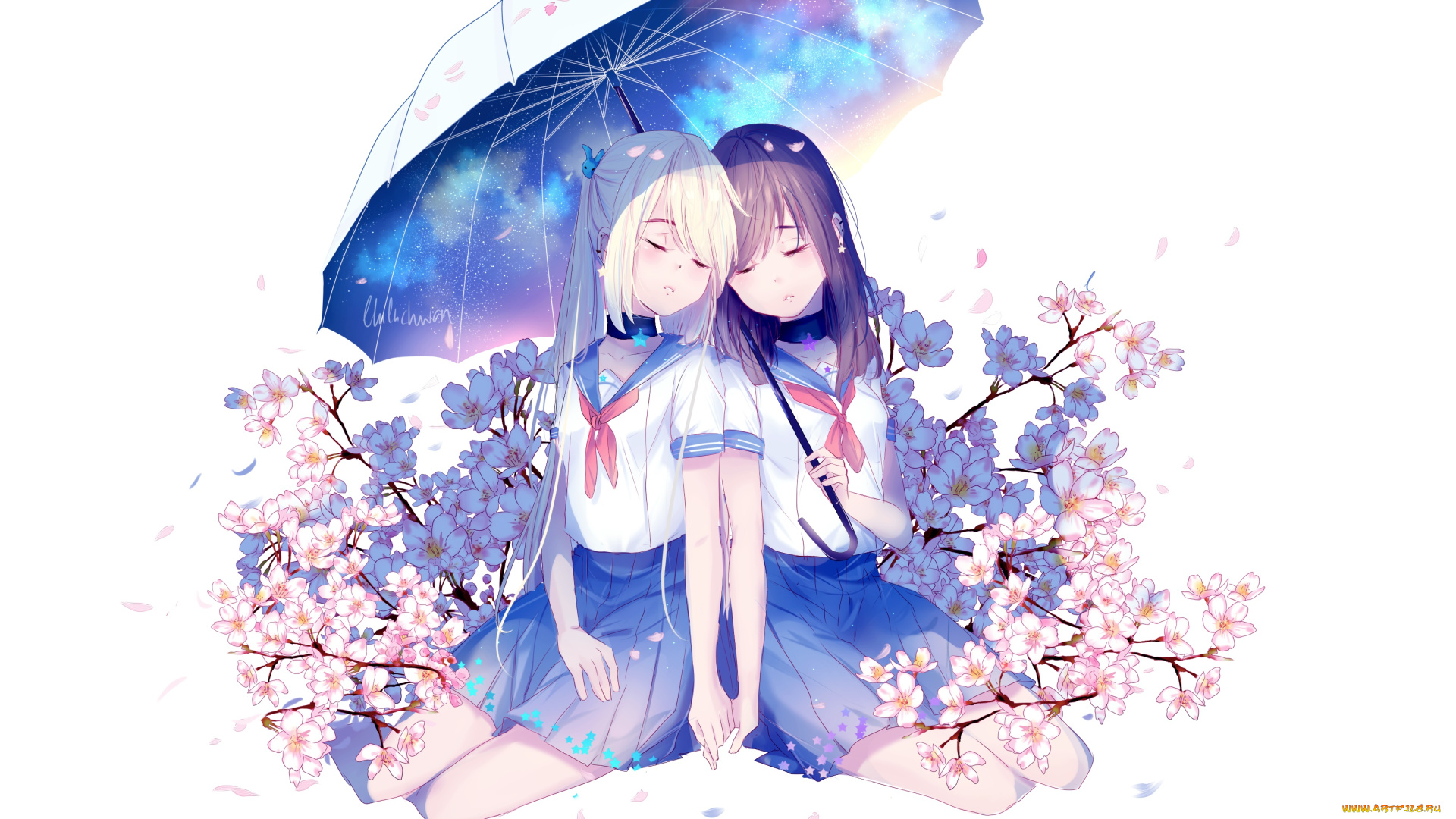 аниме, unknown, , другое, девушки, взгляд, фон