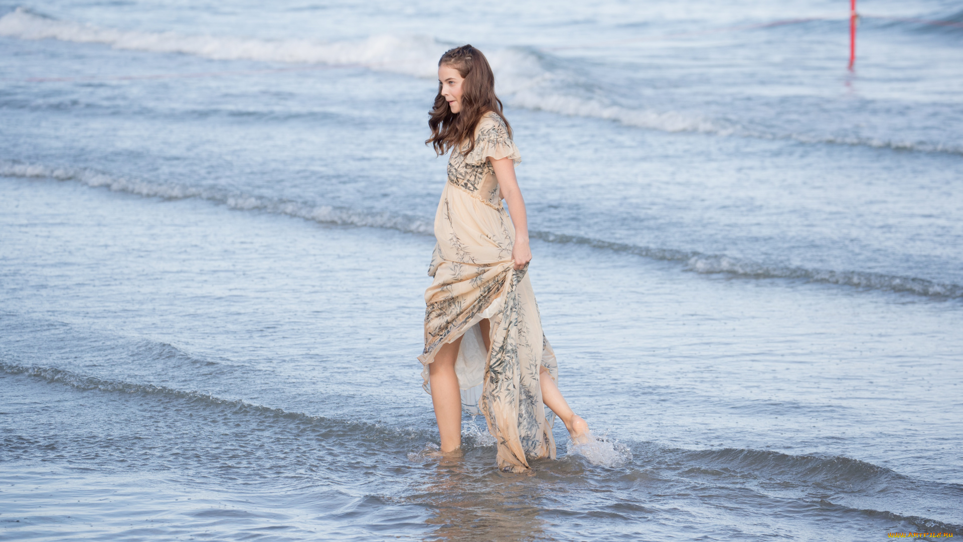 девушки, barbara, palvin, модель, платье, гримаса, море