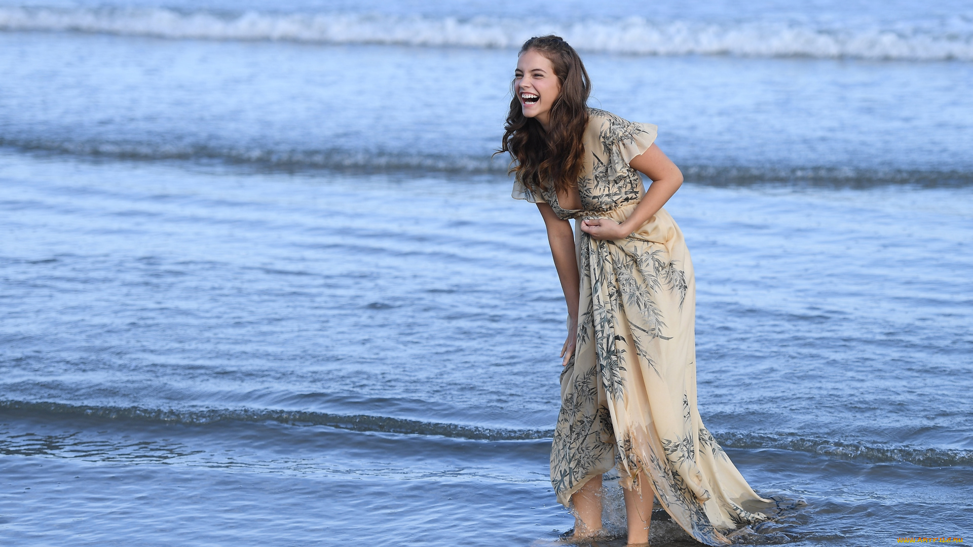 девушки, barbara, palvin, модель, платье, смех, море