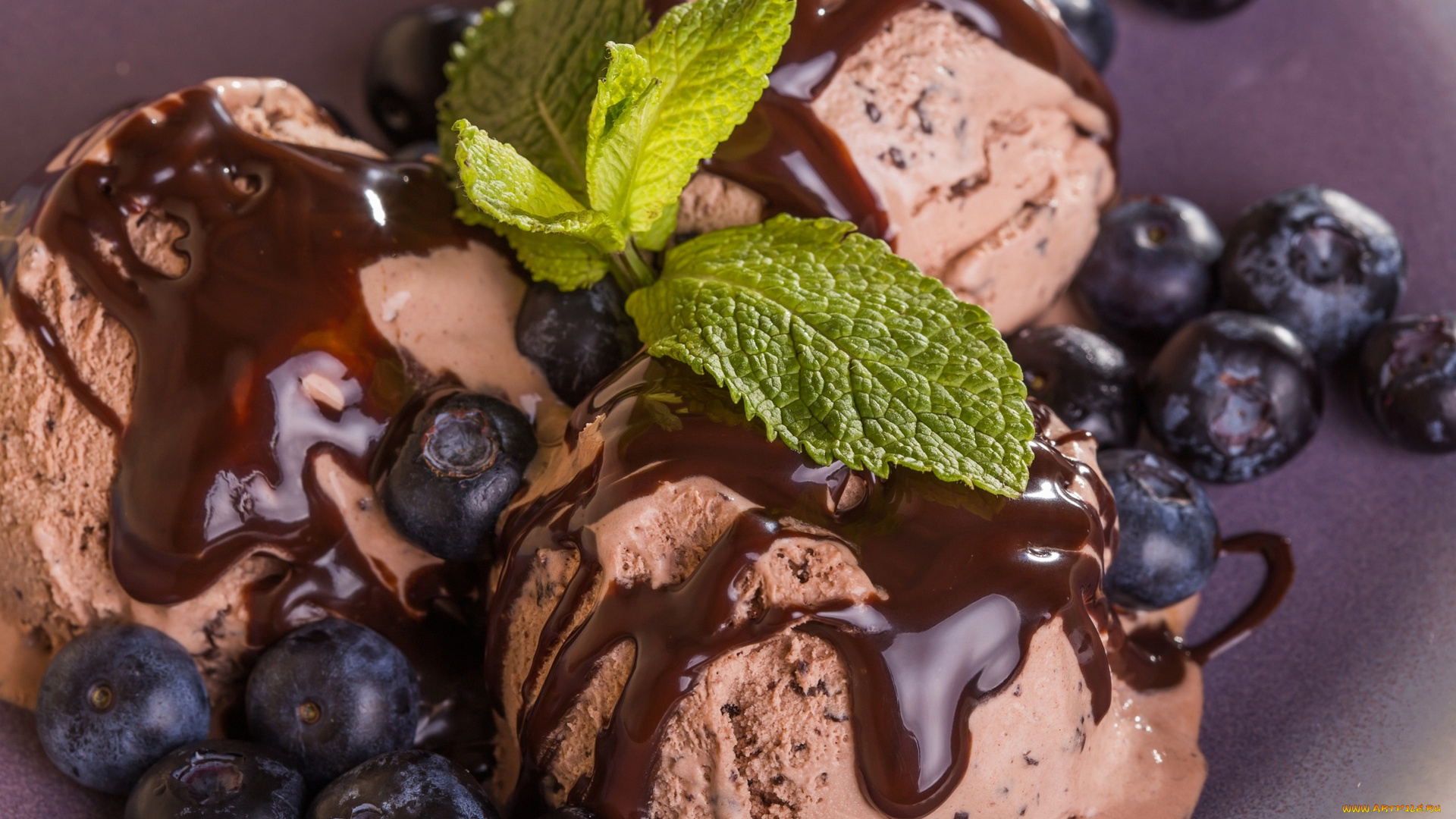 еда, мороженое, , десерты, ягода, мята, черника