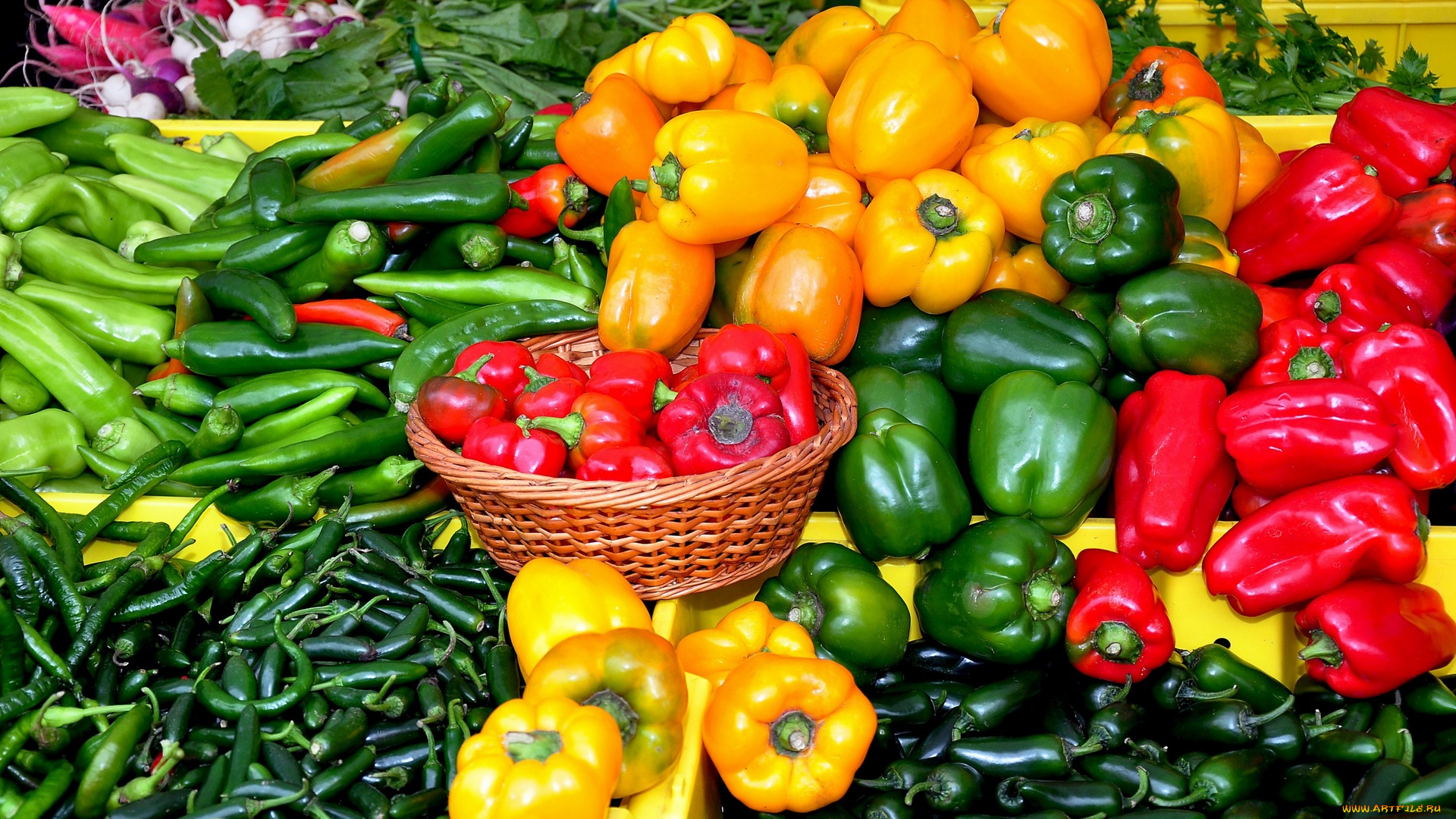 еда, перец, корзина